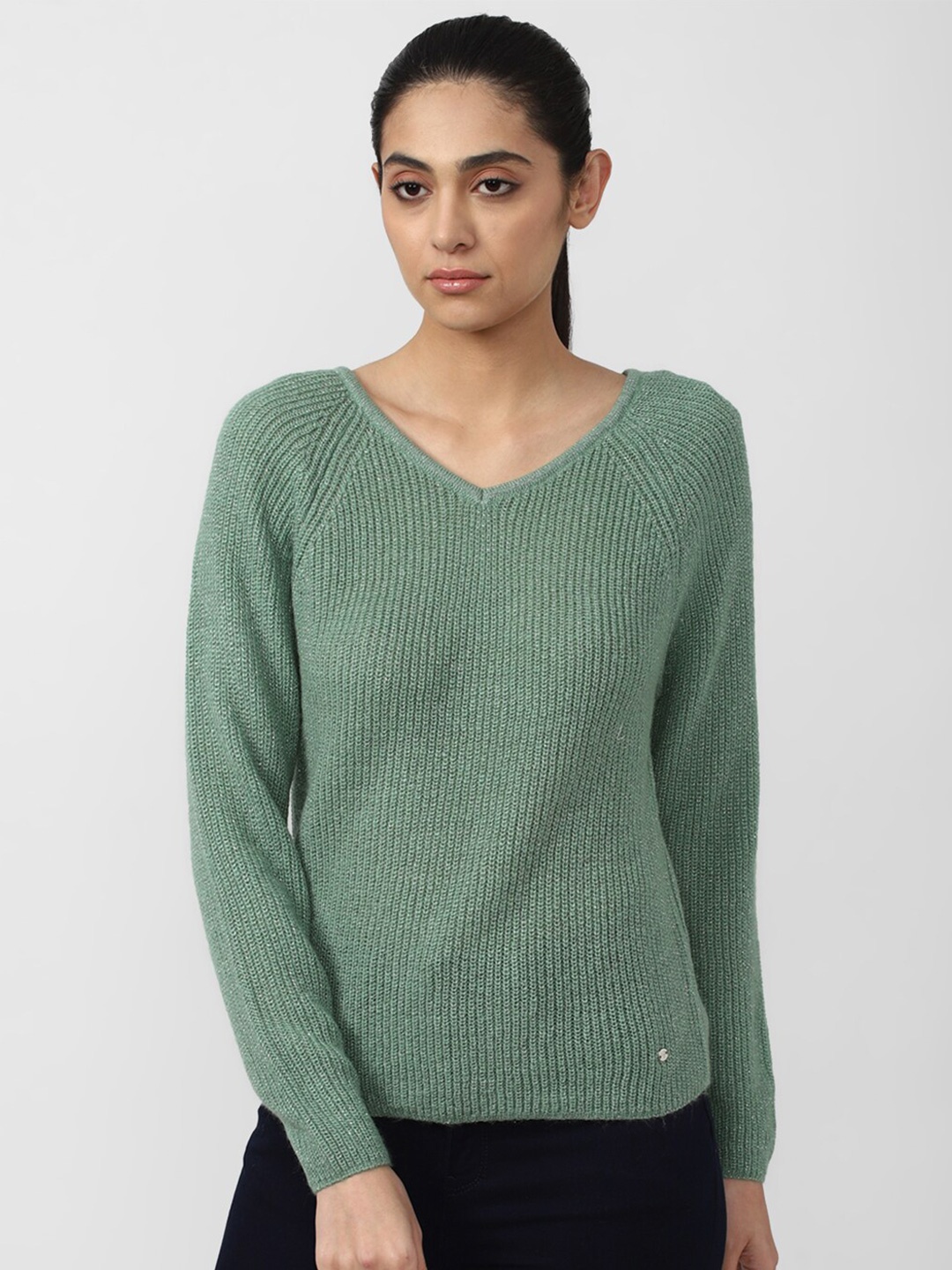 

Van Heusen Woman Green Solid V Neck Pullover