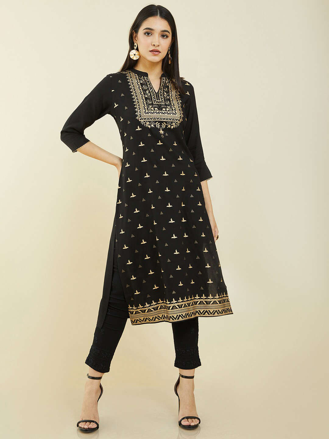 

Soch Floral Printed Mandarin Collar Kurta, Black