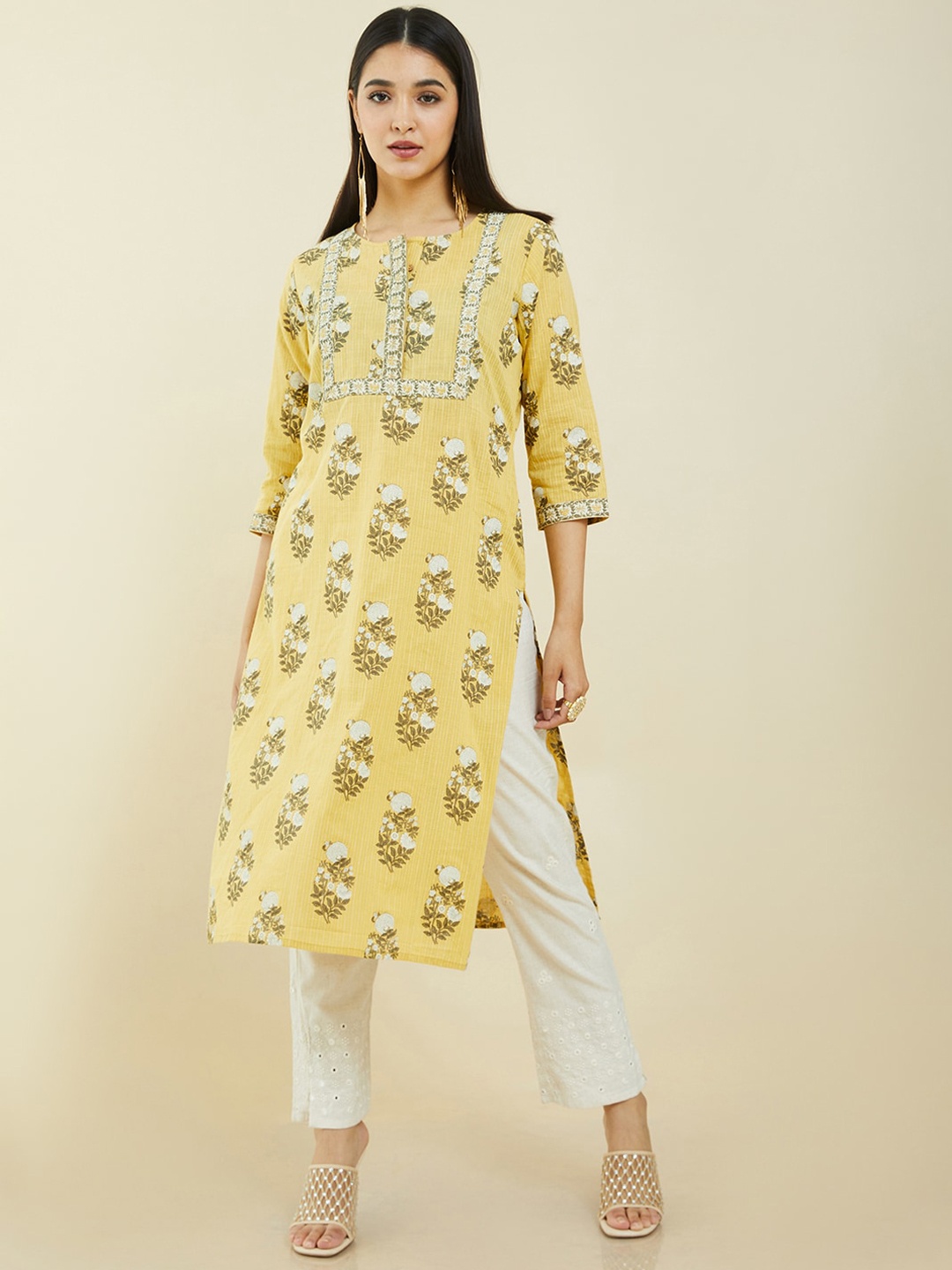 

Soch Floral Printed Cotton Kurta, Yellow
