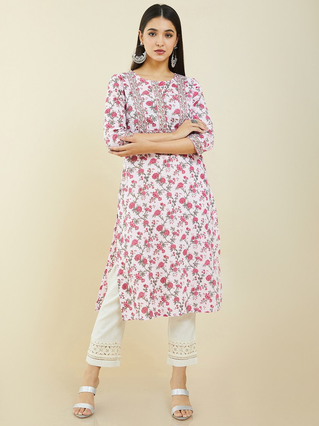 

Soch Floral Printed Straight Regular Kurta, Pink