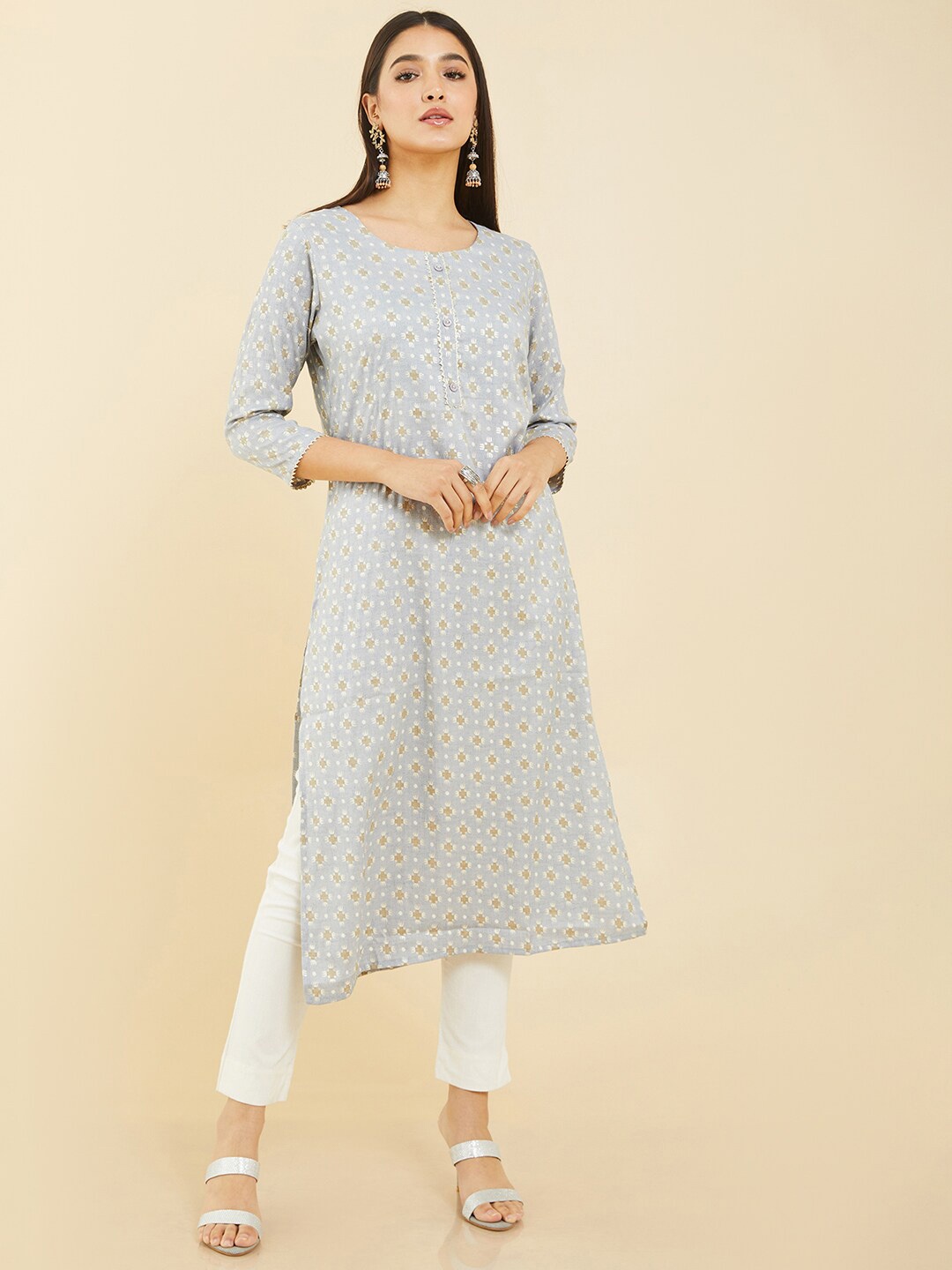 

Soch Geometric Printed Straight Regular Kurta Kurta, Blue