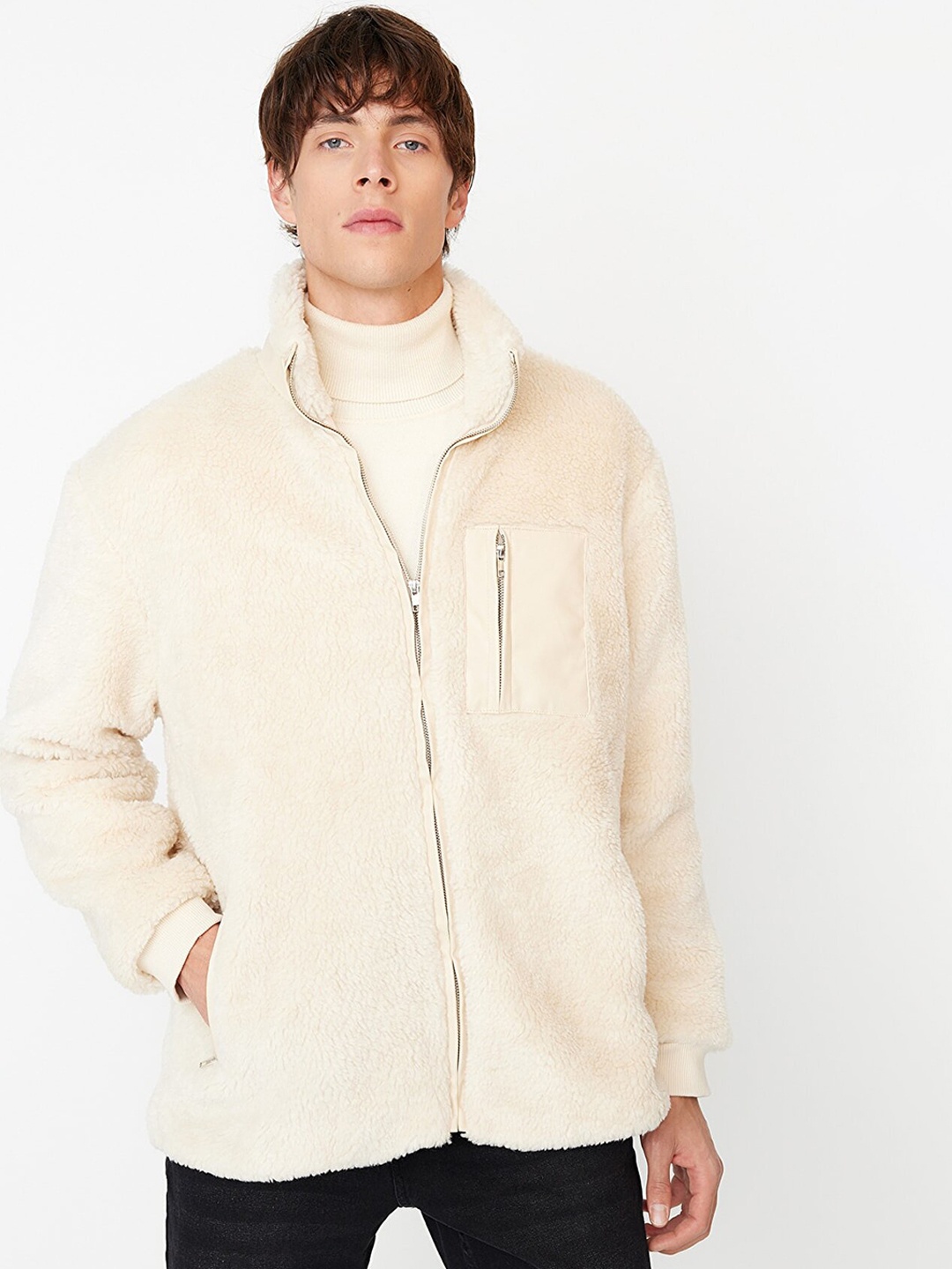 

Trendyol Men Beige Solid Overcoat