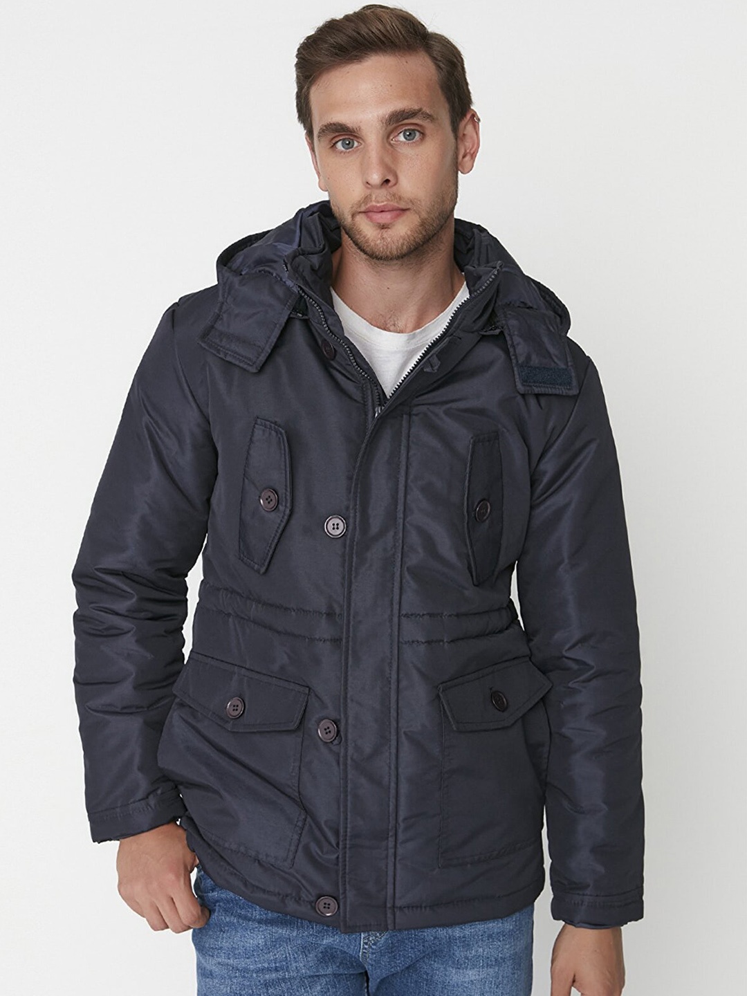 

Trendyol Men Navy Blue Solid Padded Jacket