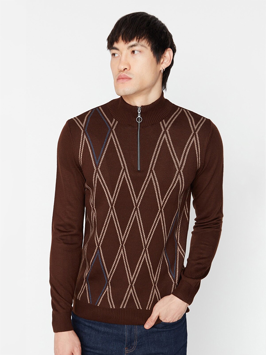 

Trendyol Men Brown Printed Acrylic Pullover