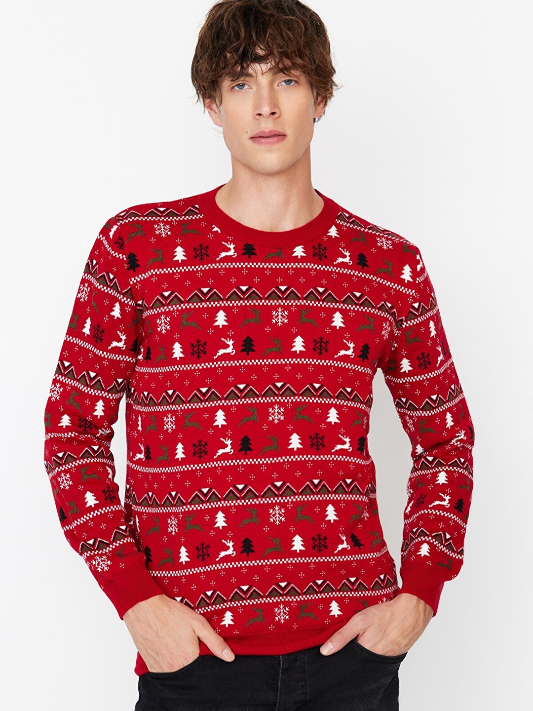 

Trendyol Men Red Printed Acrylic Pullover
