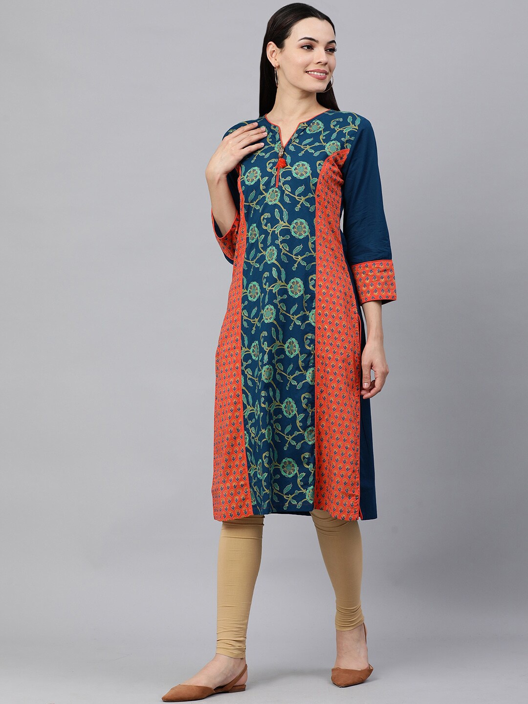 

HERE&NOW Women Blue Pure Cotton Floral Printed Kurta