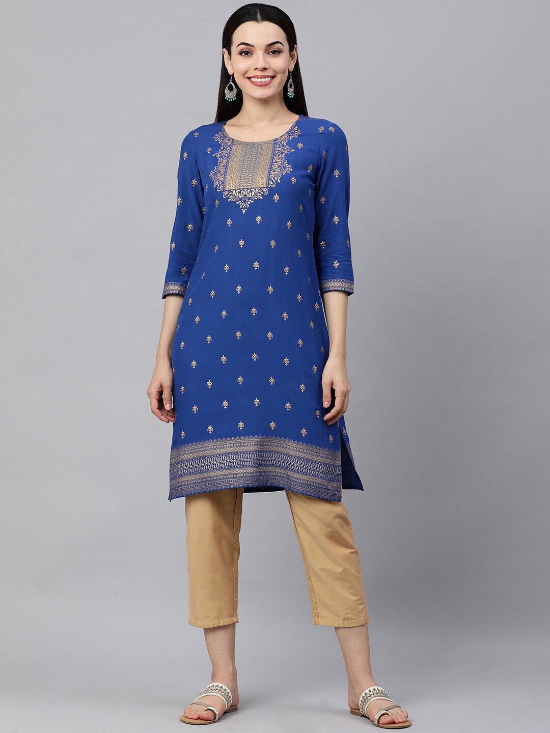 

HERE&NOW Women Blue Ethnic Motifs Printed Kurta