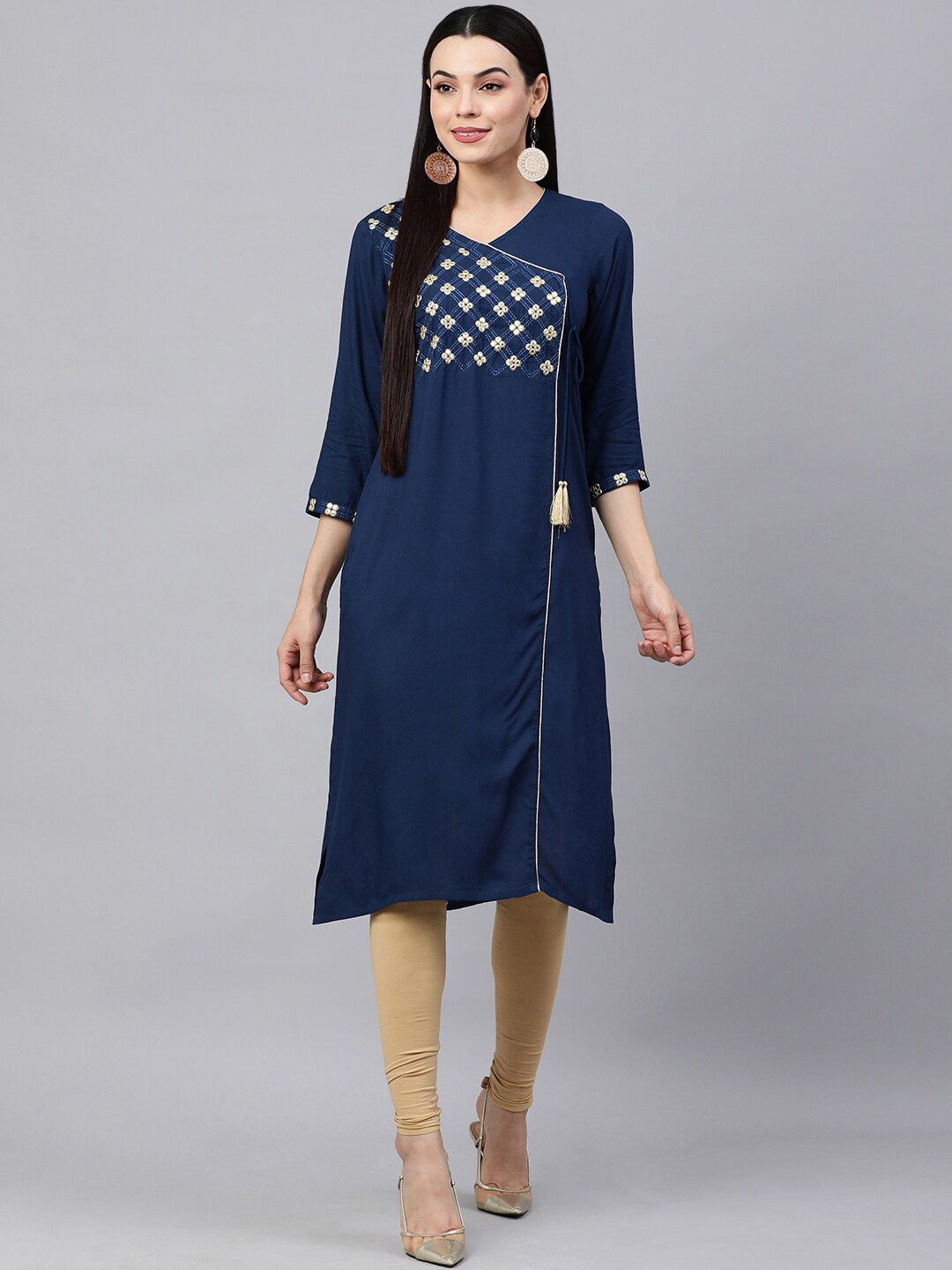 

HERE&NOW Ethnic Motifs Embroidered Mirror Work Kurta, Blue