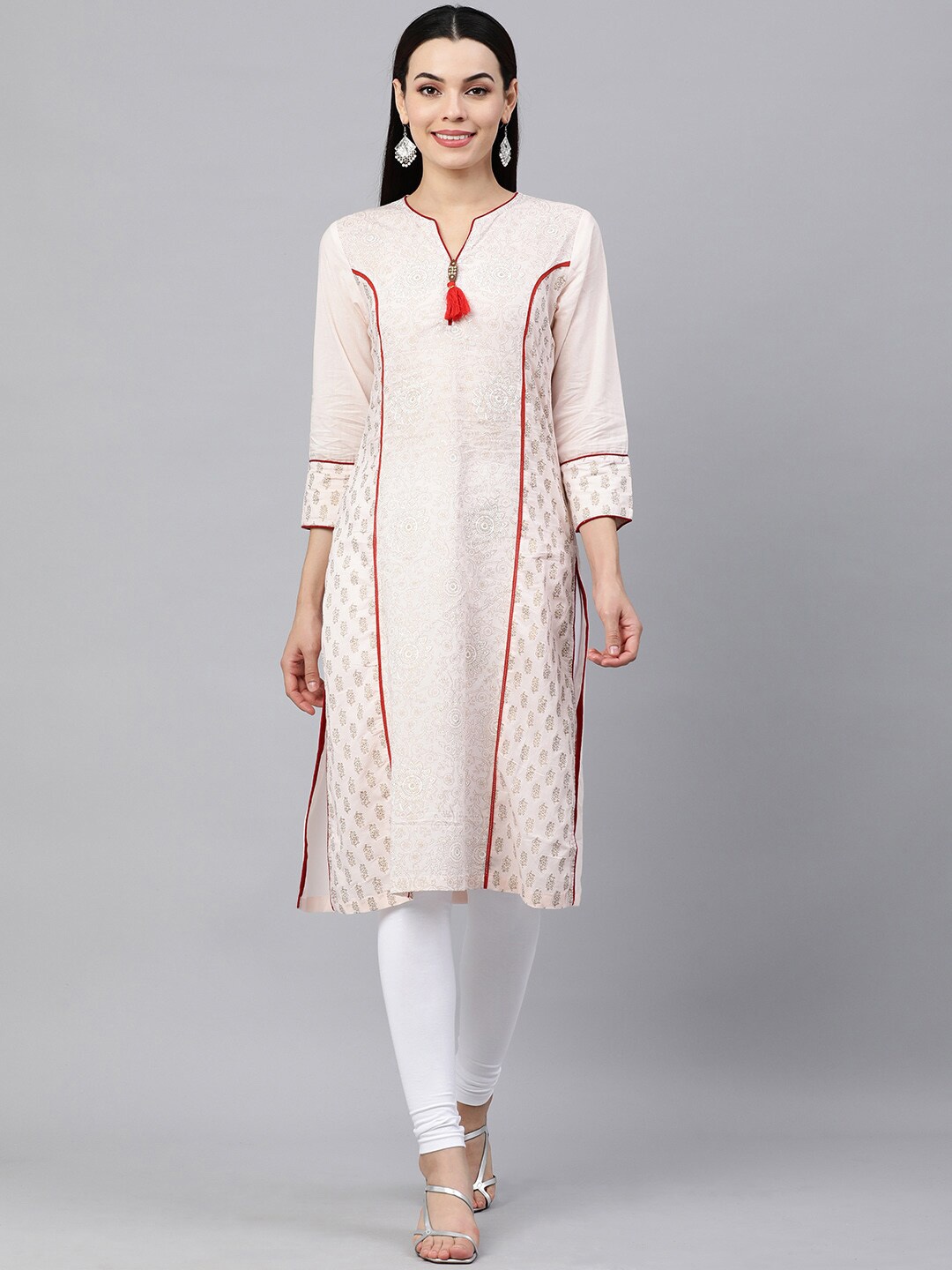 

HERE&NOW Women Orange Ethnic Motifs Printed Pure Cotton Kurta