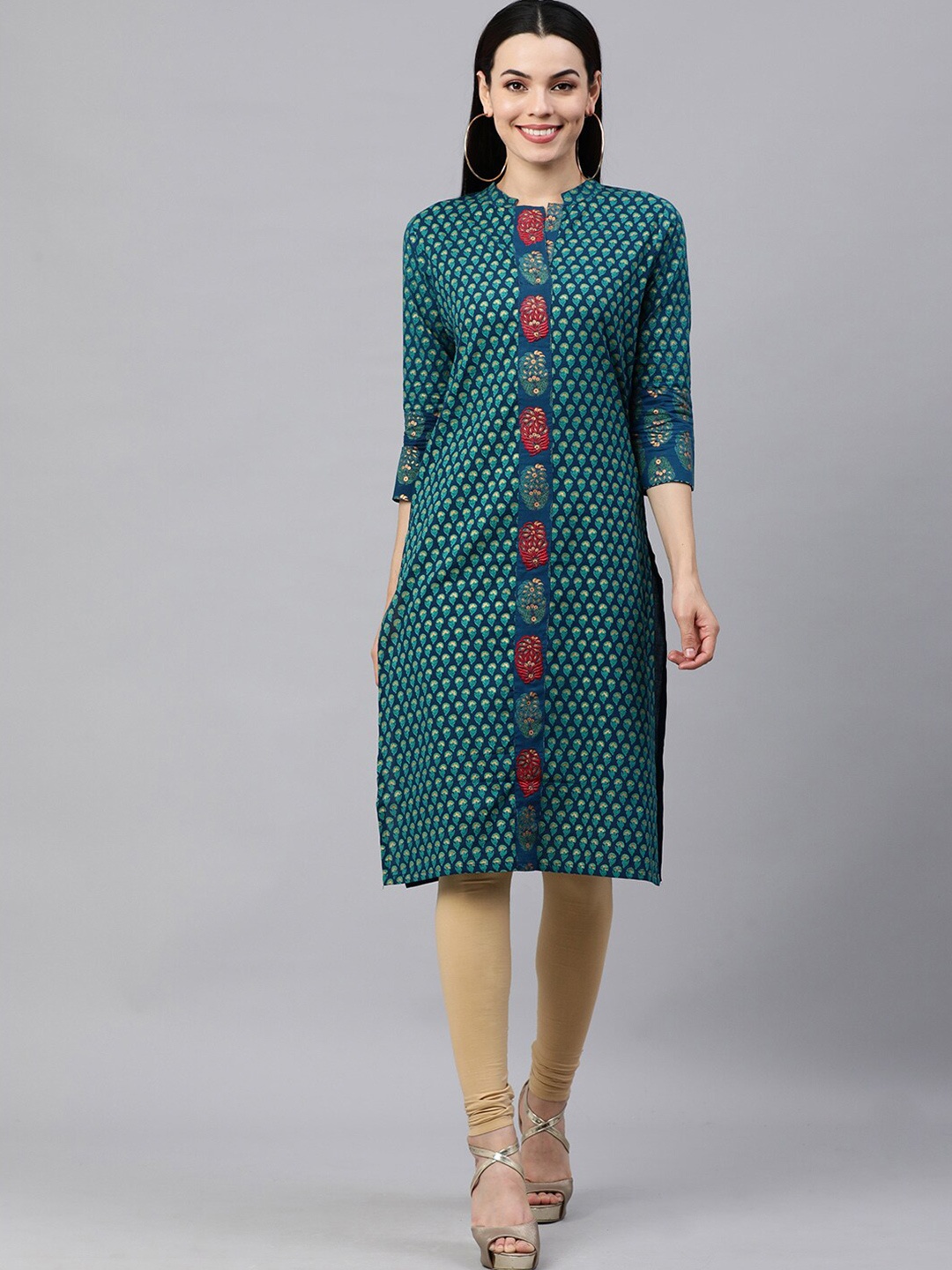 

HERE&NOW Women Green Ethnic Motifs Printed Pure Cotton Kurta