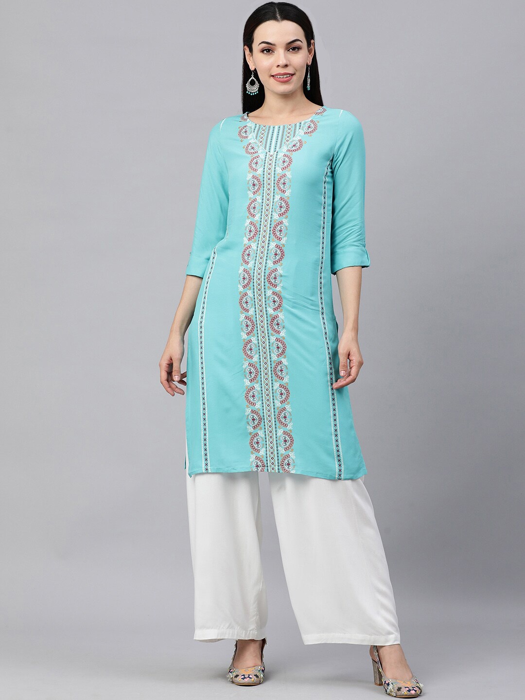 

HERE&NOW Printed Straight Regular Kurta, Blue