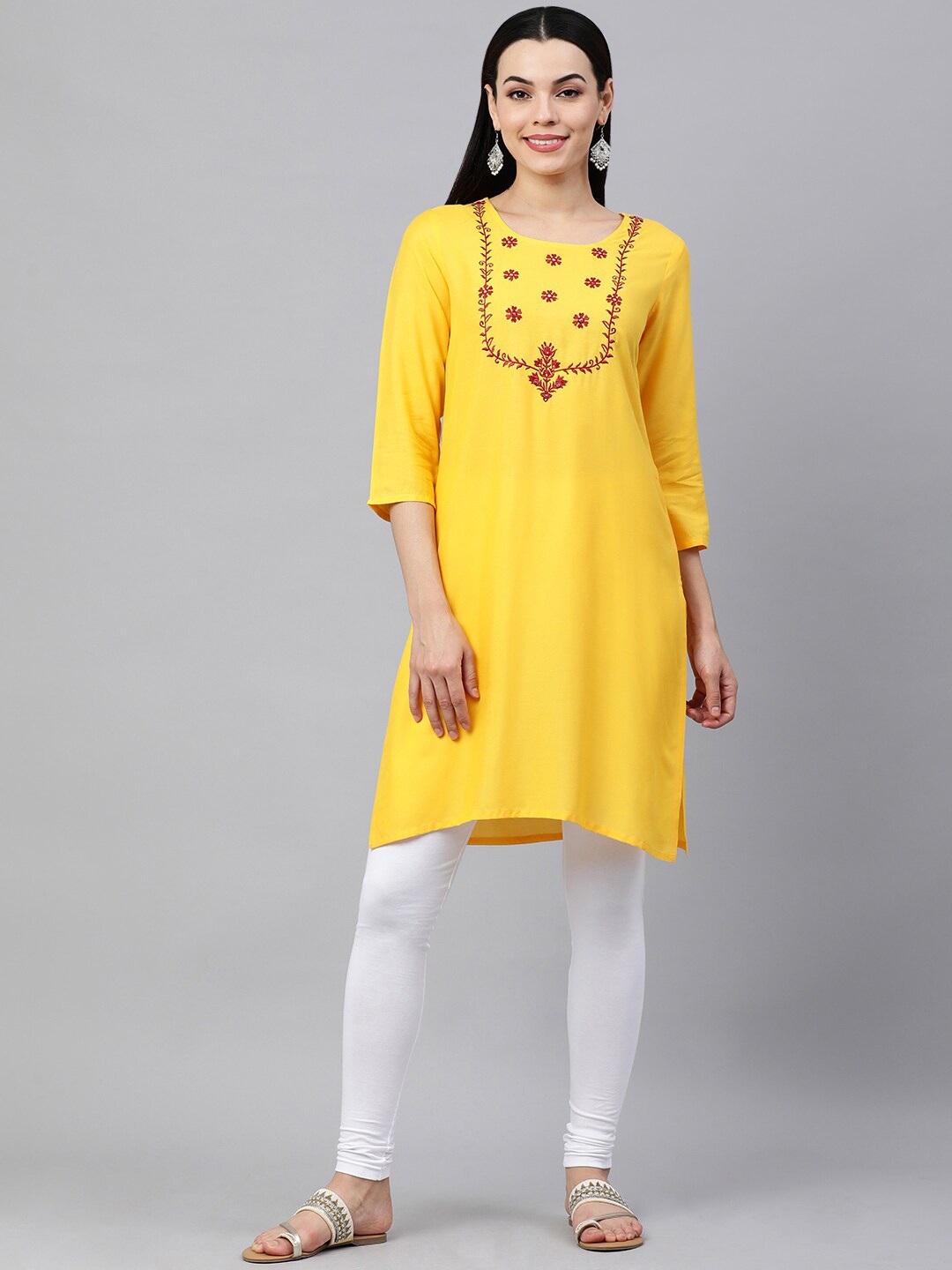 

HERE&NOW Yellow Solid Kurti