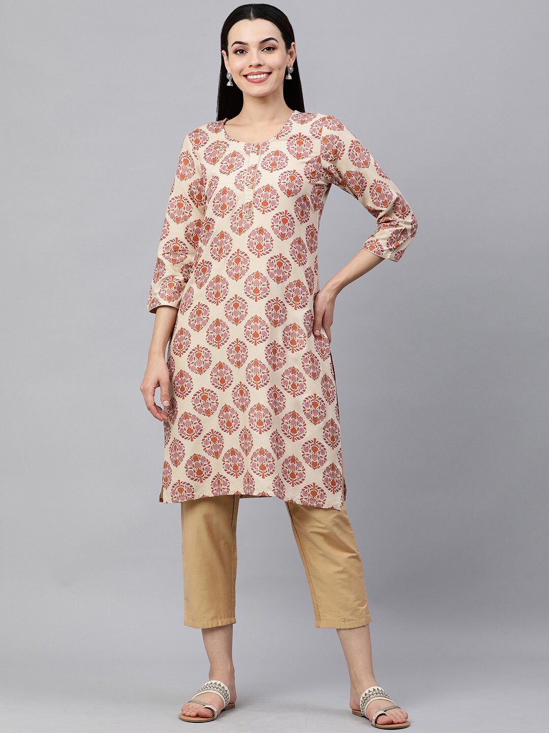 

HERE&NOW Women Beige Ethnic Motifs Printed Kurta