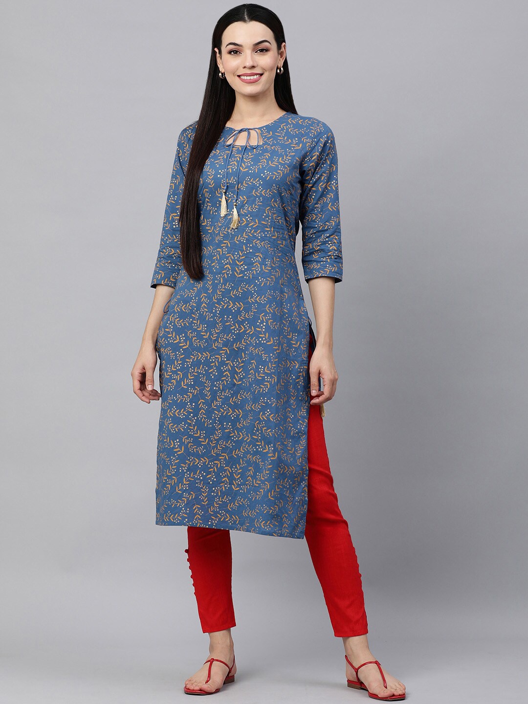 

HERE&NOW Women Floral Printed Cotton Kurta, Blue