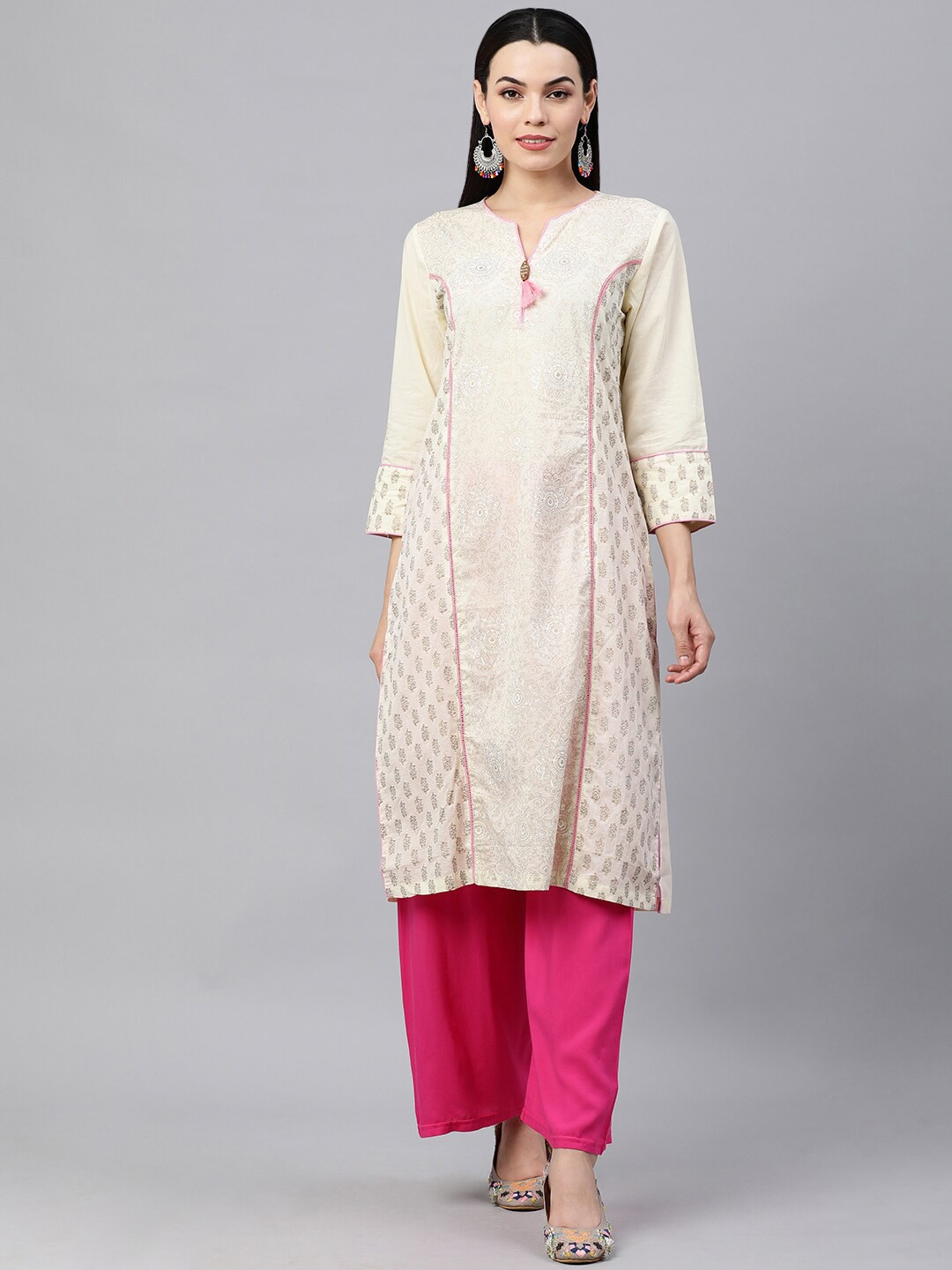 

HERE&NOW Women Ethnic Motifs Printed Cotton Kurta, Off white
