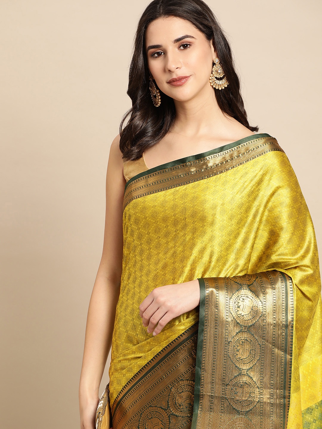 

FASHDEAL Floral Pure Cotton Saree, Yellow
