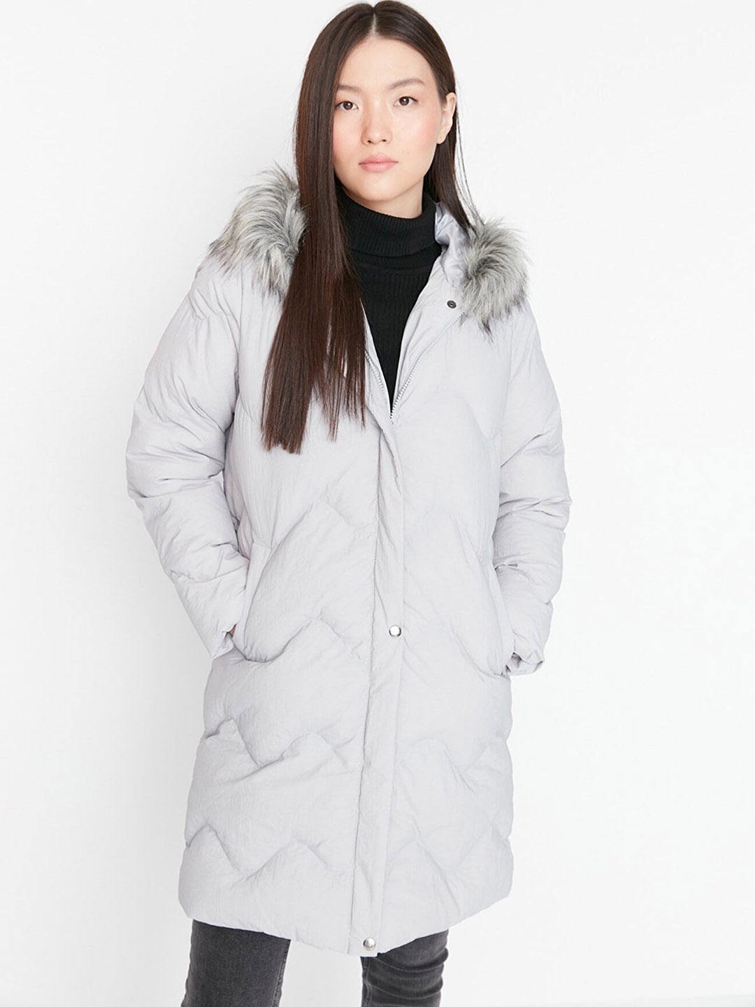 

Trendyol Women Grey Longline Parka Jacket