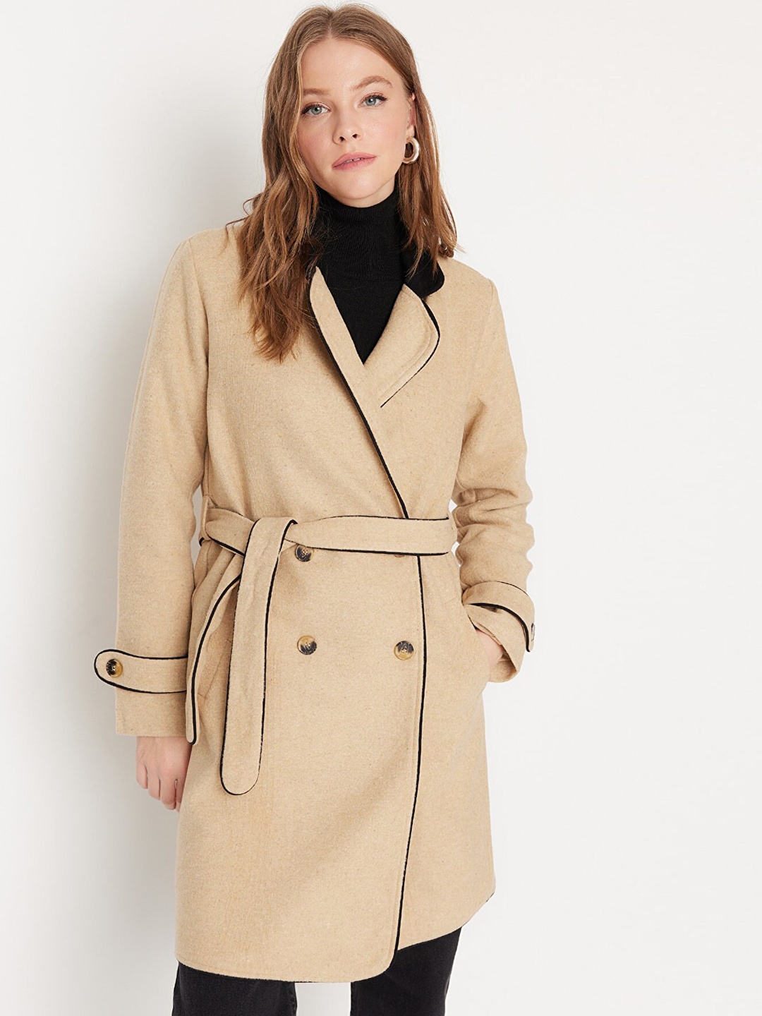 

Trendyol Women Beige Solid Trench Coats