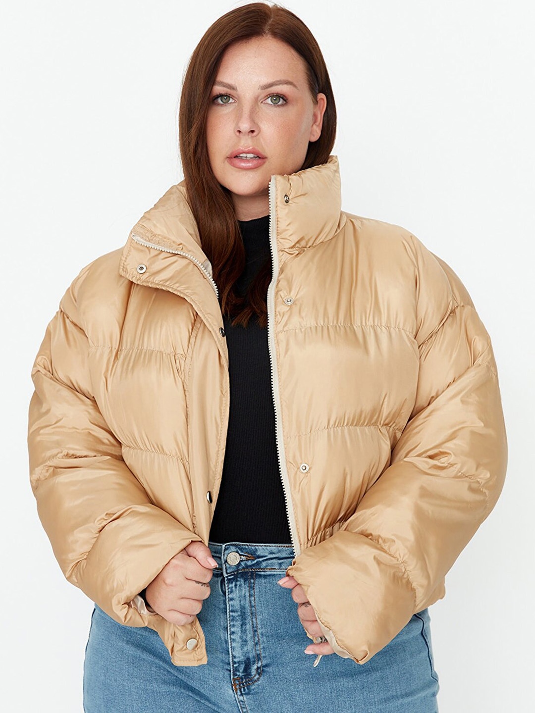 

Trendyol Women Beige Solid Puffer Jacket