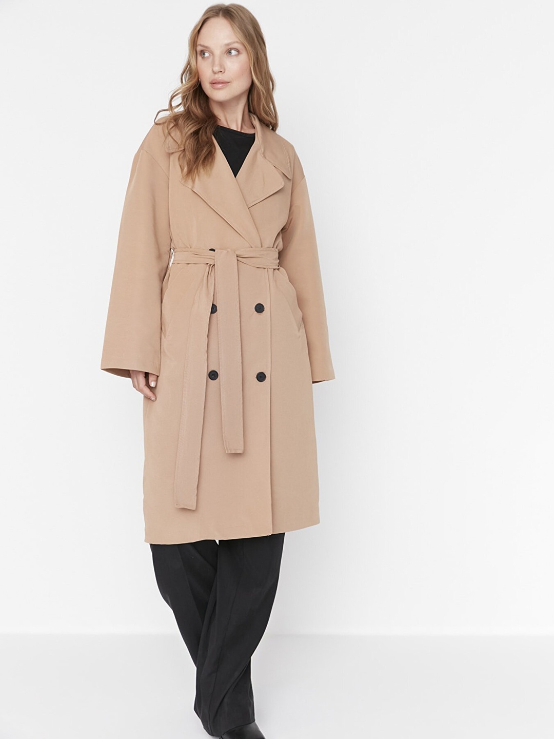 

Trendyol Women Camel Brown Solid Trench Coat