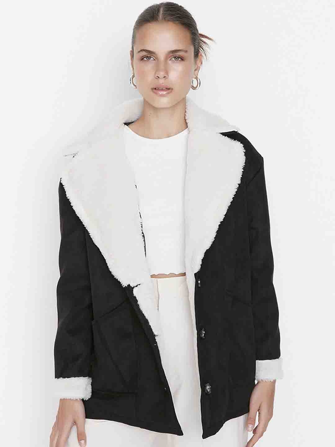 

Trendyol Women Black & White Solid Over Coats
