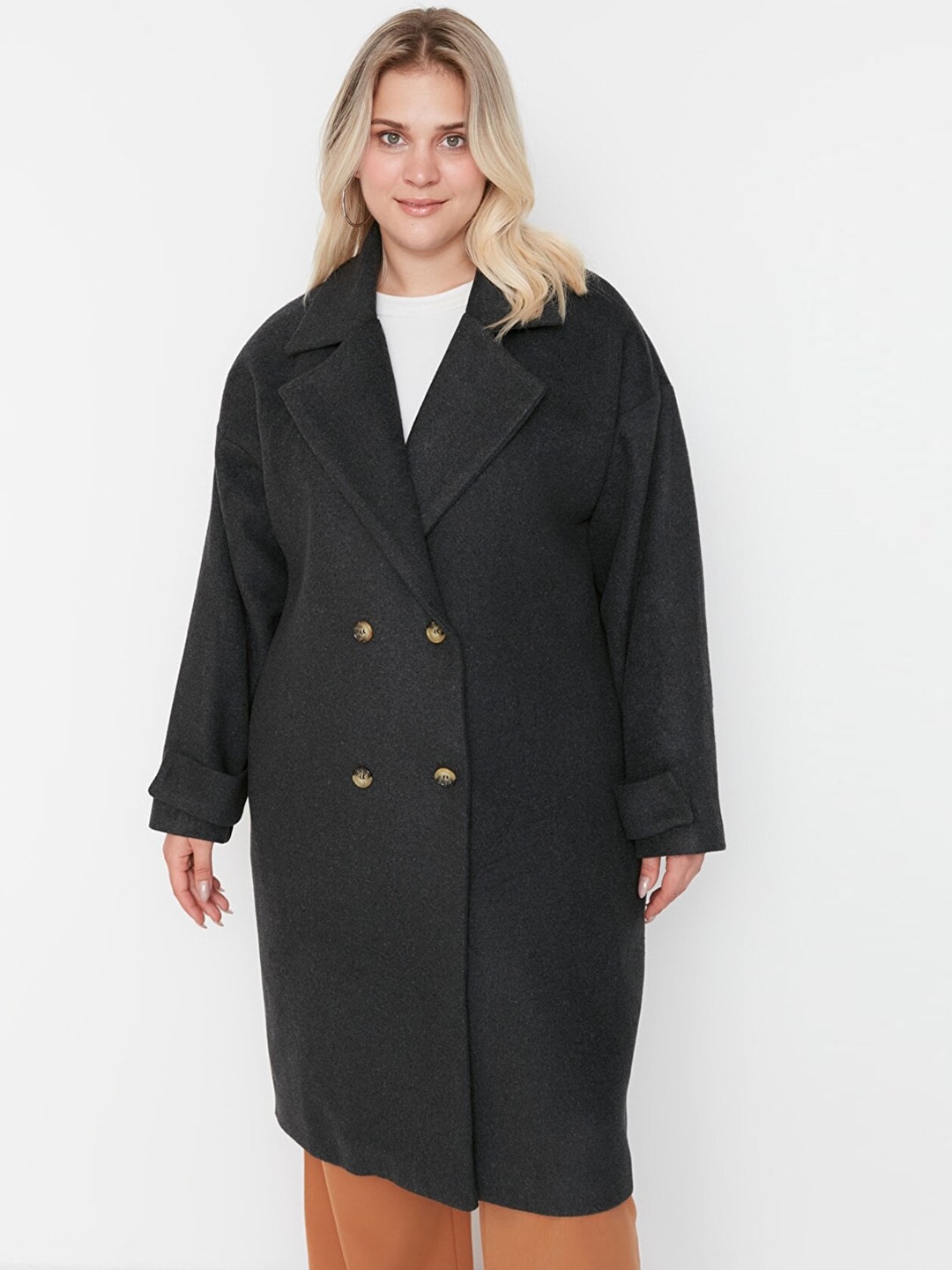 Trendyol Women Charcoal Grey Solid Trench Coats