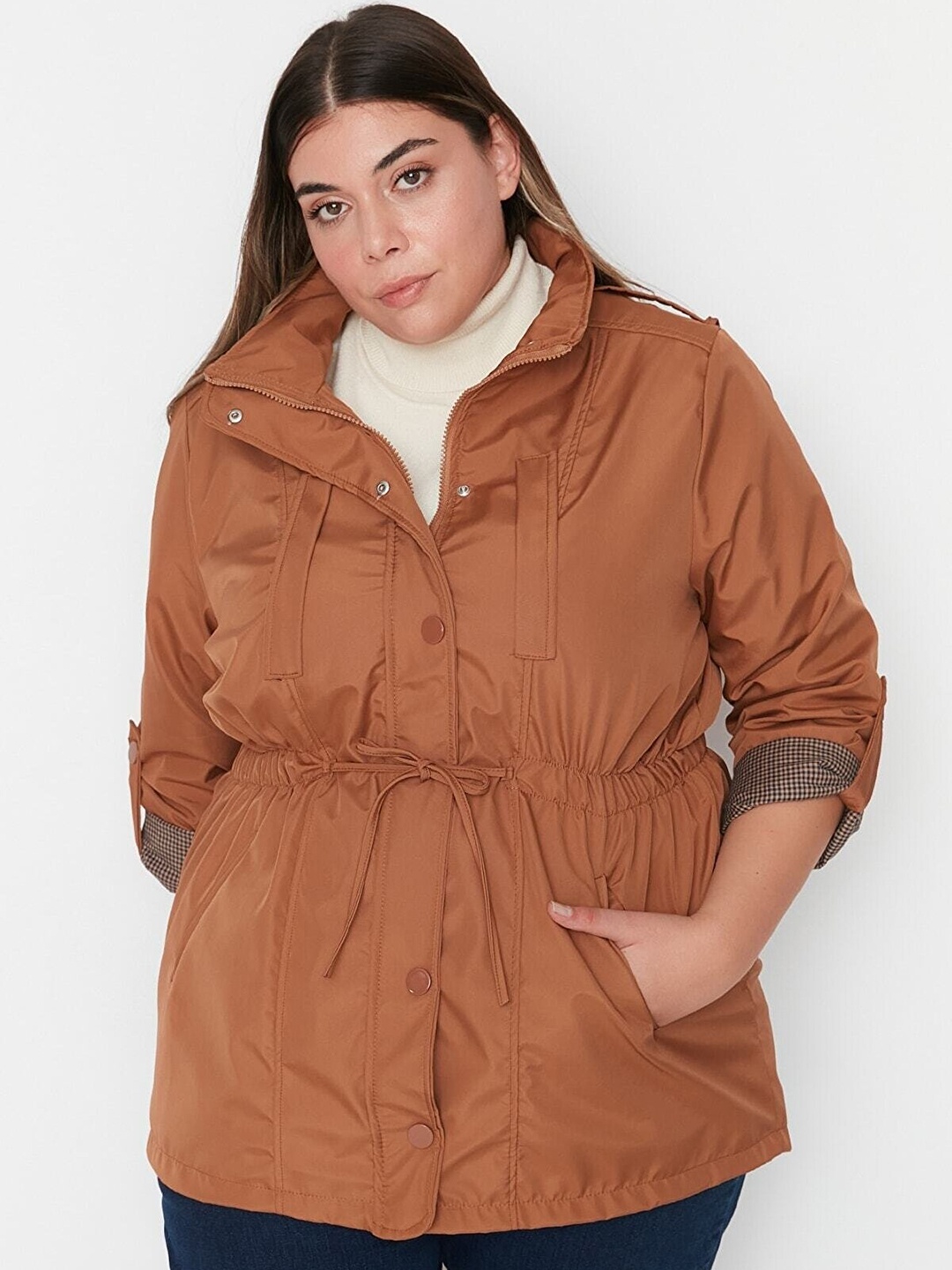 

Trendyol Women Camel Brown Solid Tailored Jacket