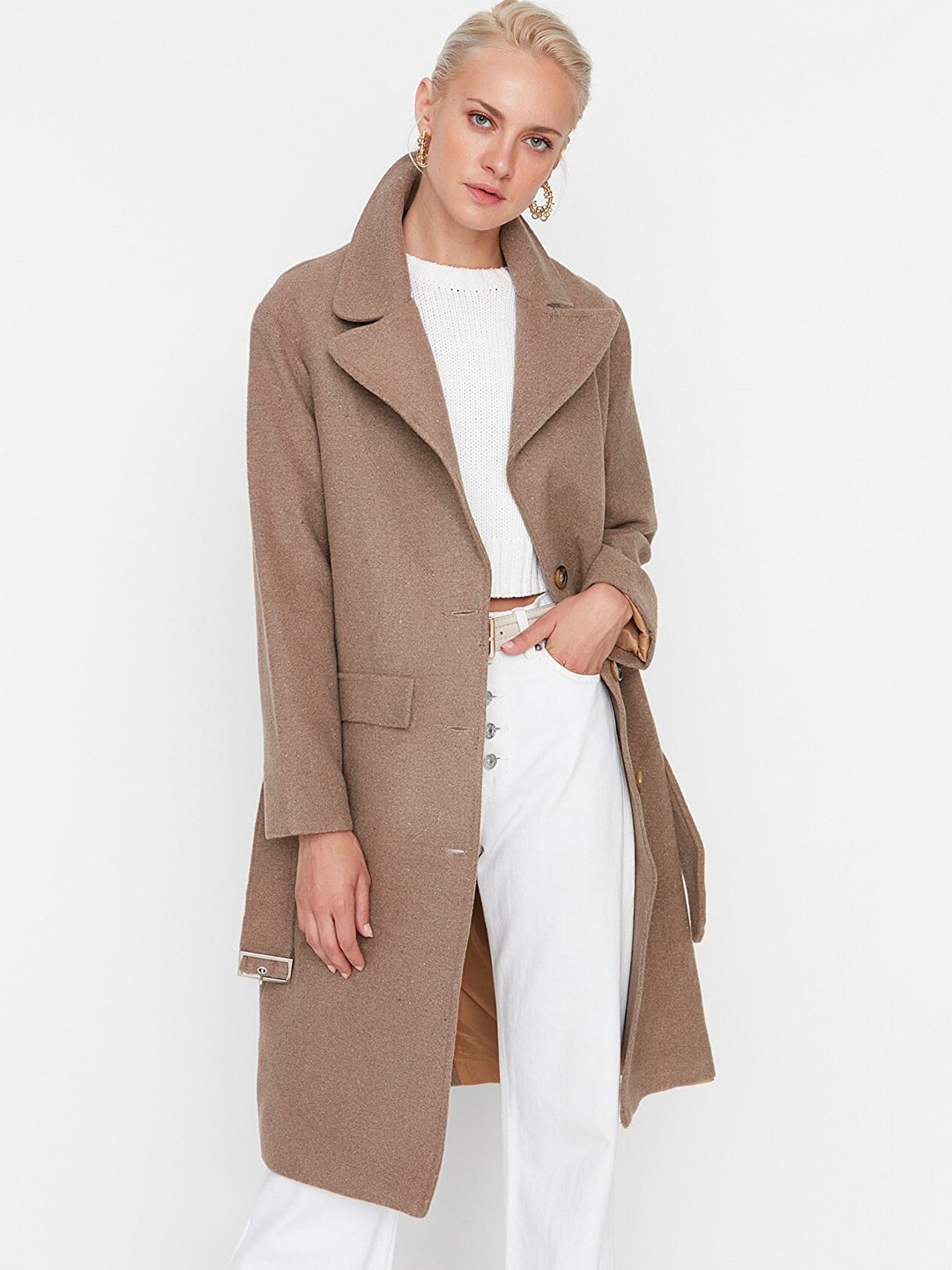 

Trendyol Women Brown Solid Trench Coats