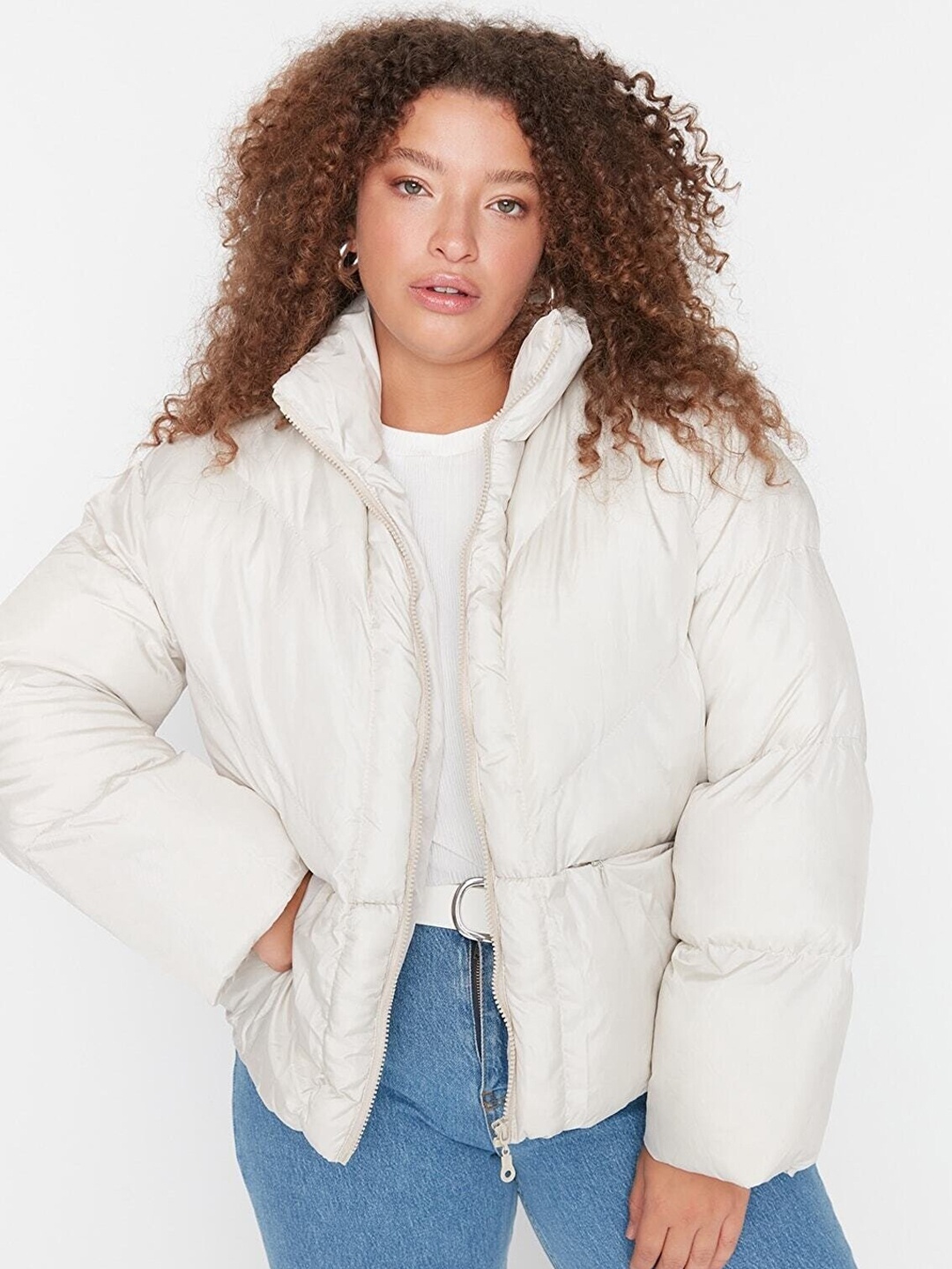 

Trendyol Women Off White Solid Puffer Jacket