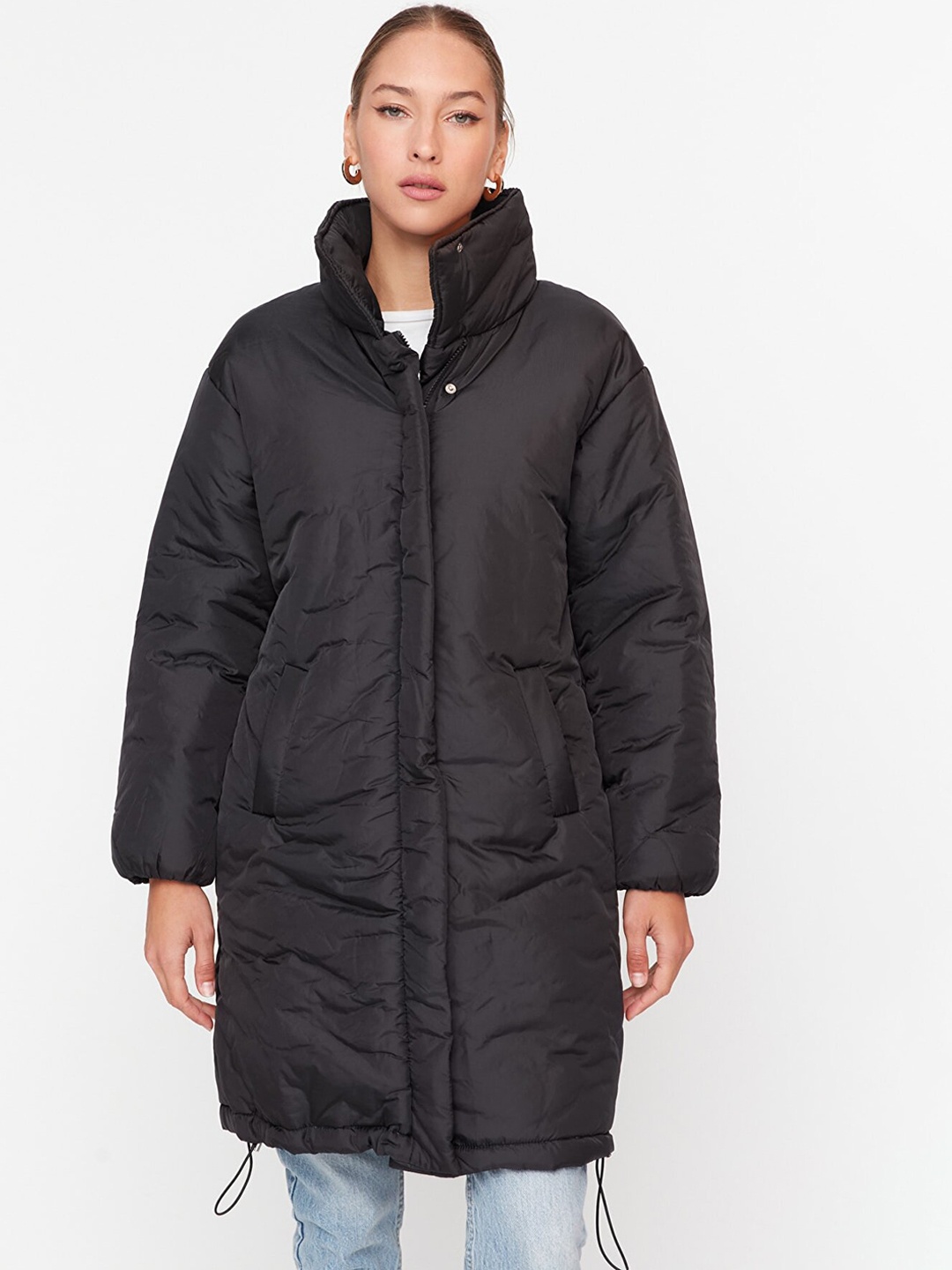 

Trendyol Women Black Longline Bomber Jacket