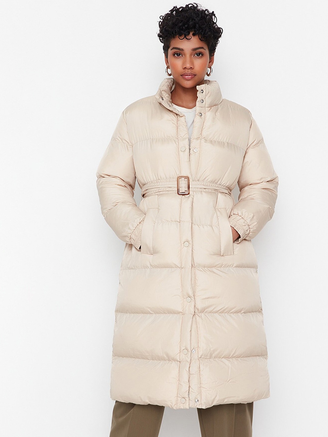 

Trendyol Women Beige Longline Puffer Jacket