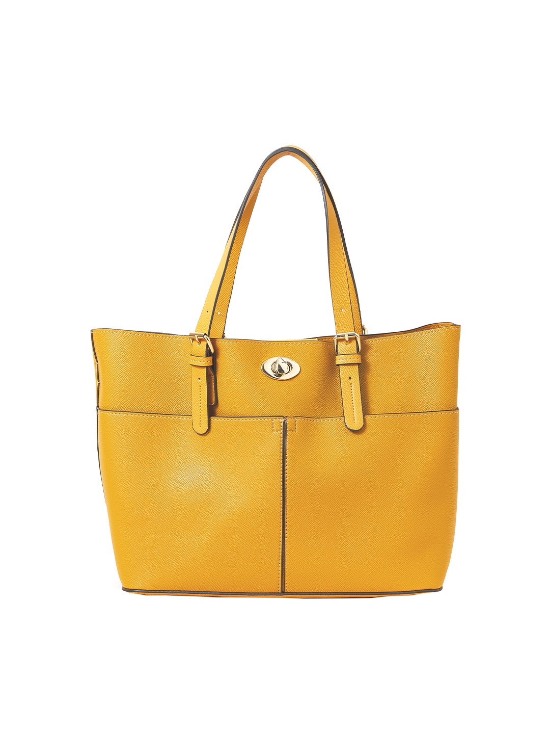 

Accessorize London Women Faux Leather Large Lock Handheld Bag, Yellow