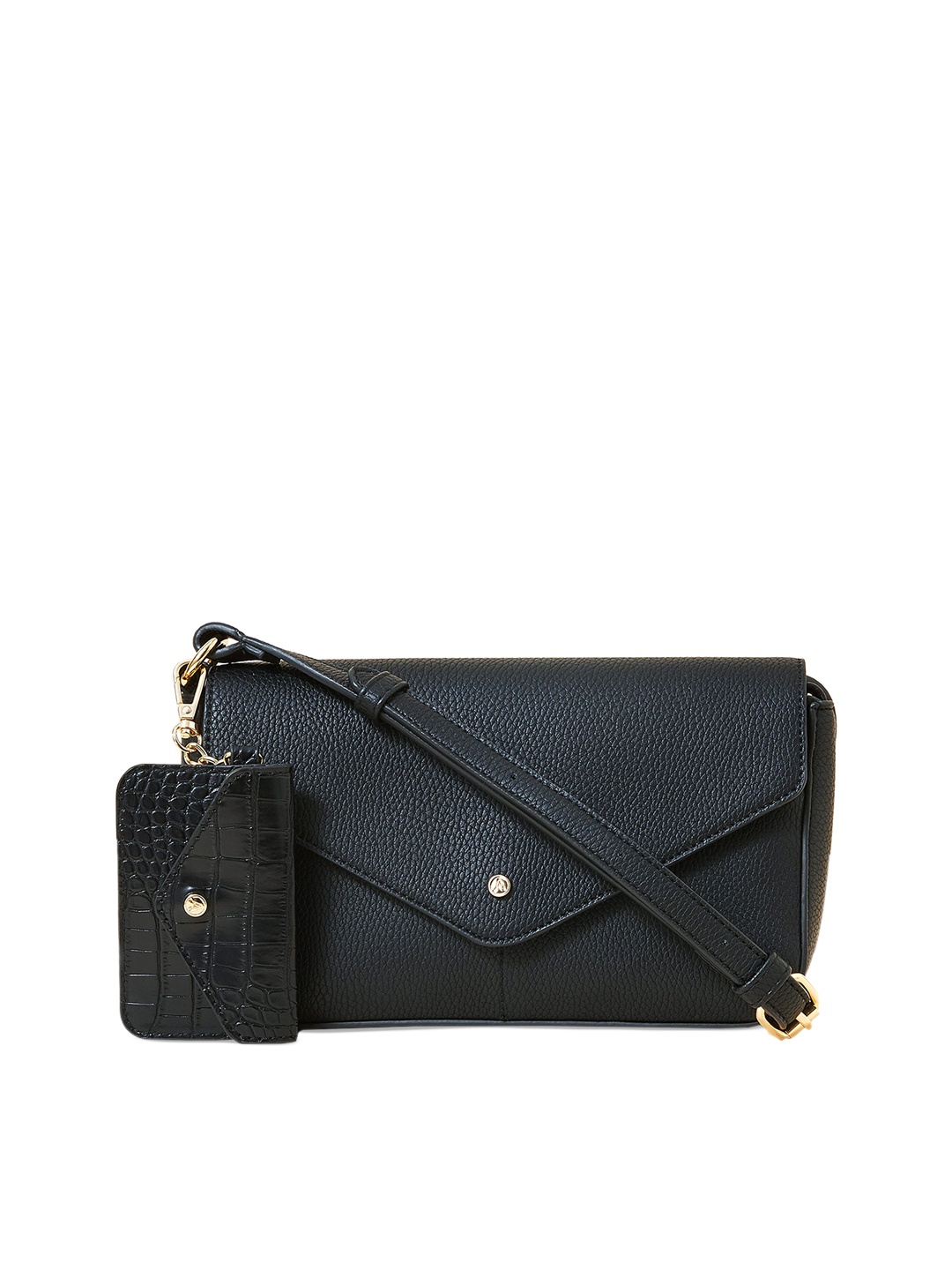 Accessorize London Women Faux Leather Envelope Charm Sling Bag, Black