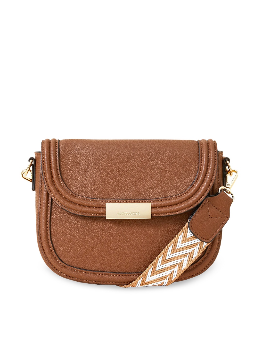 

Accessorize London Women Faux Leather Webbing Saddle Sling Bag, Tan