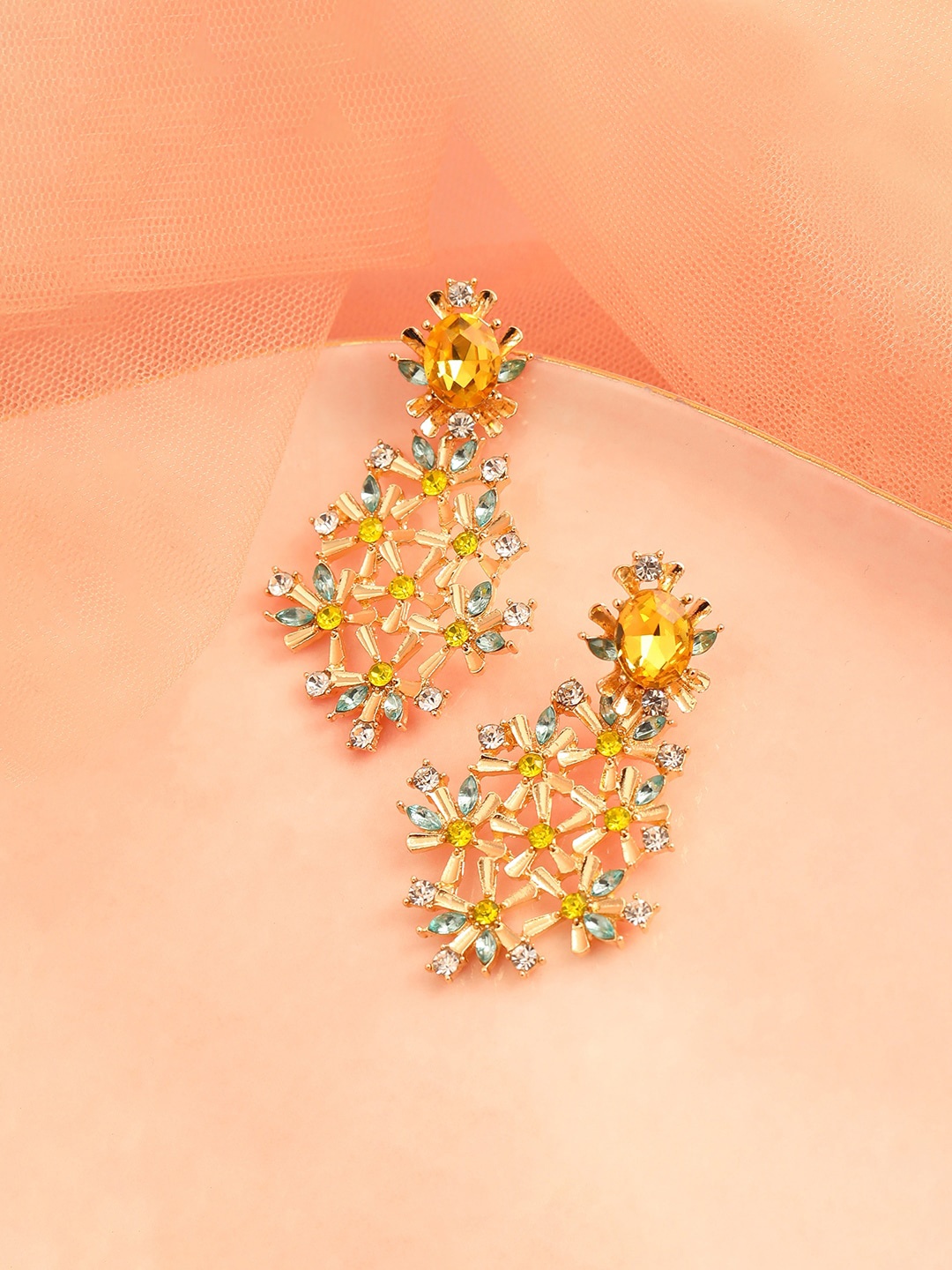 

SOHI Blue Gold-Plated Contemporary Drop Earrings