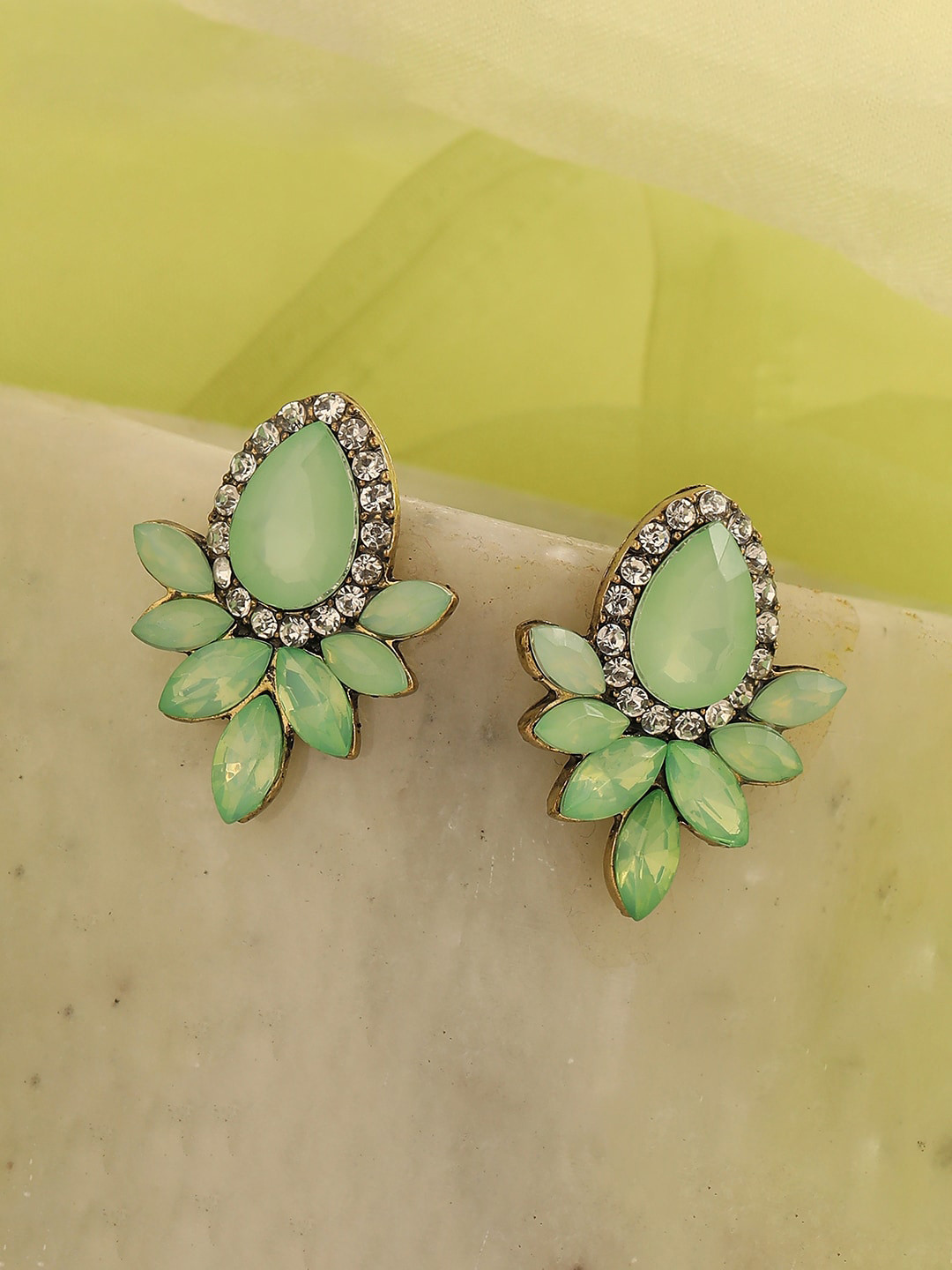 

SOHI Green Gold Plated Contemporary Studs Earrings