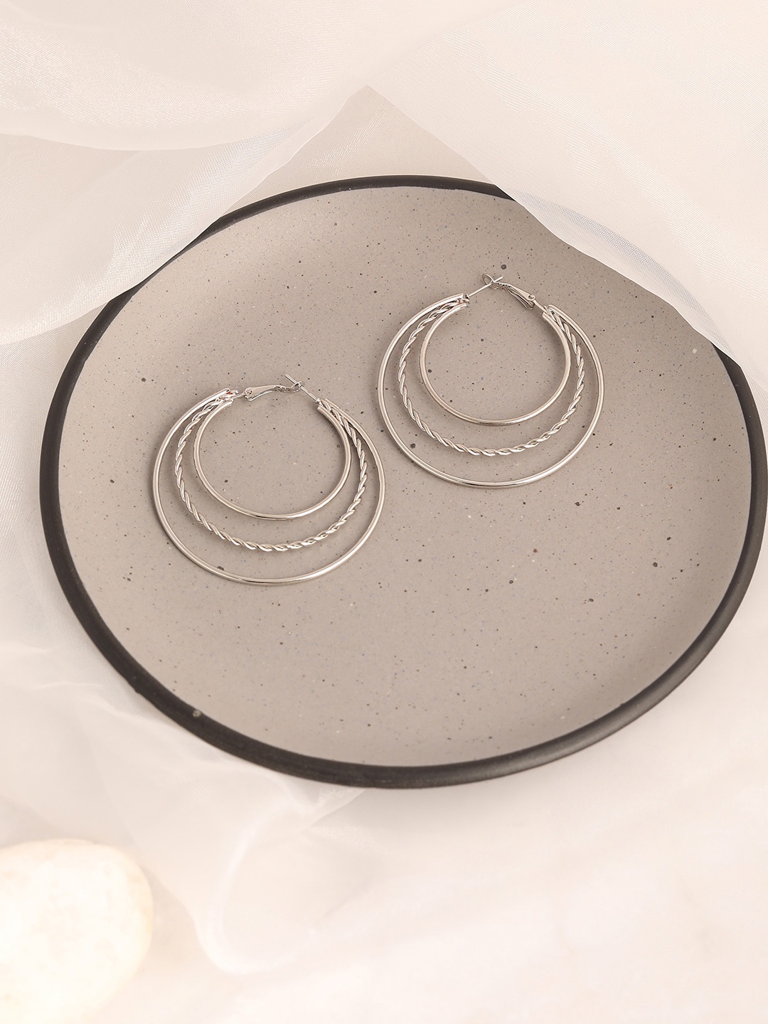SOHI Circular Silver-Plated Hoop Earrings
