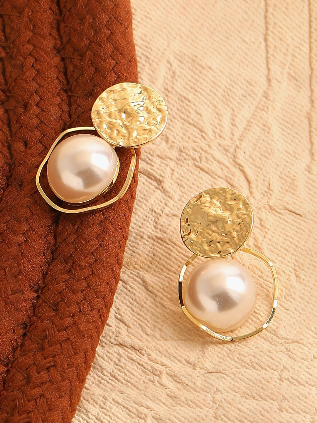 

SOHI Gold-Plated Pearls Studded Contemporary Drop Earrings