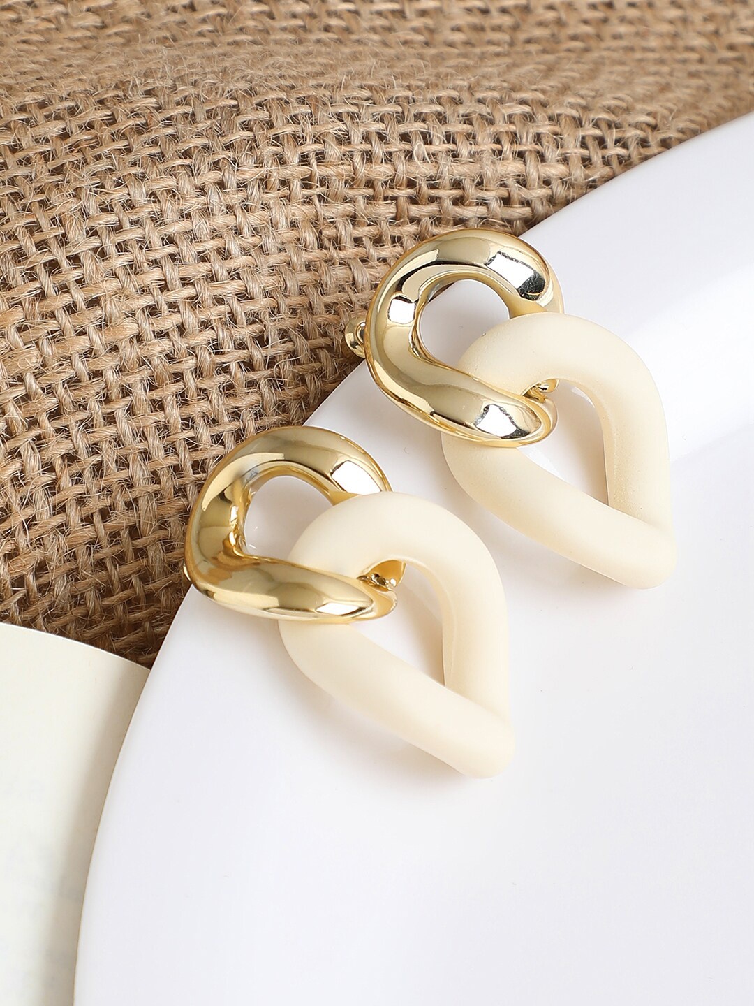 

SOHI White & Gold-Plated Contemporary Drop Earrings
