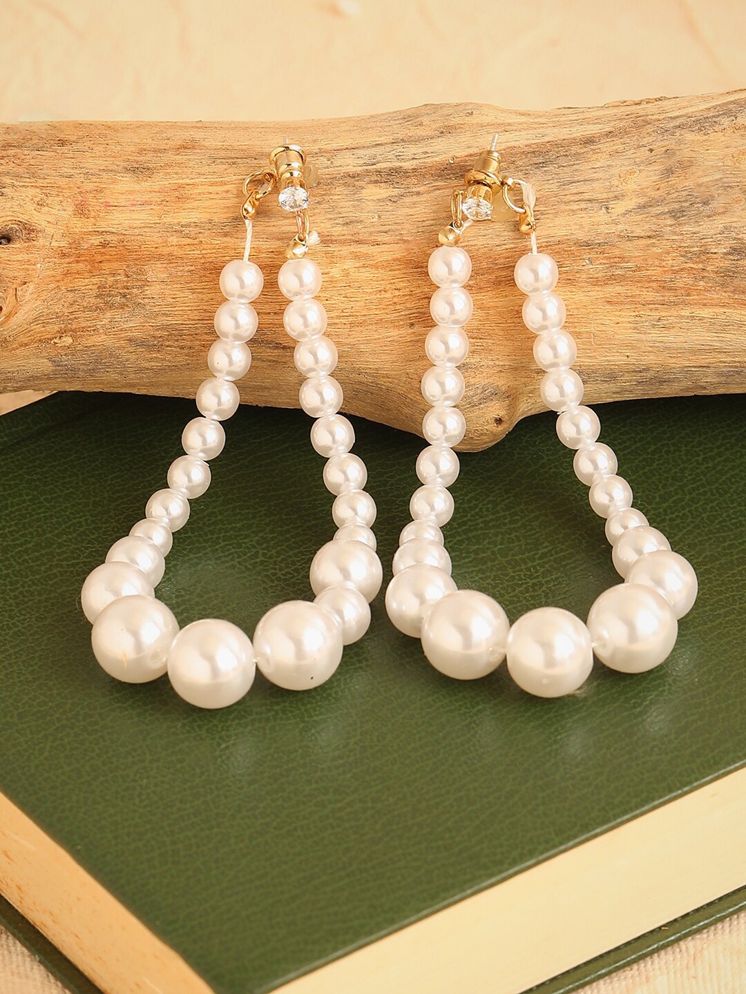 

SOHI Women Gold Plated White Teardrop Shaped Drop Earrings