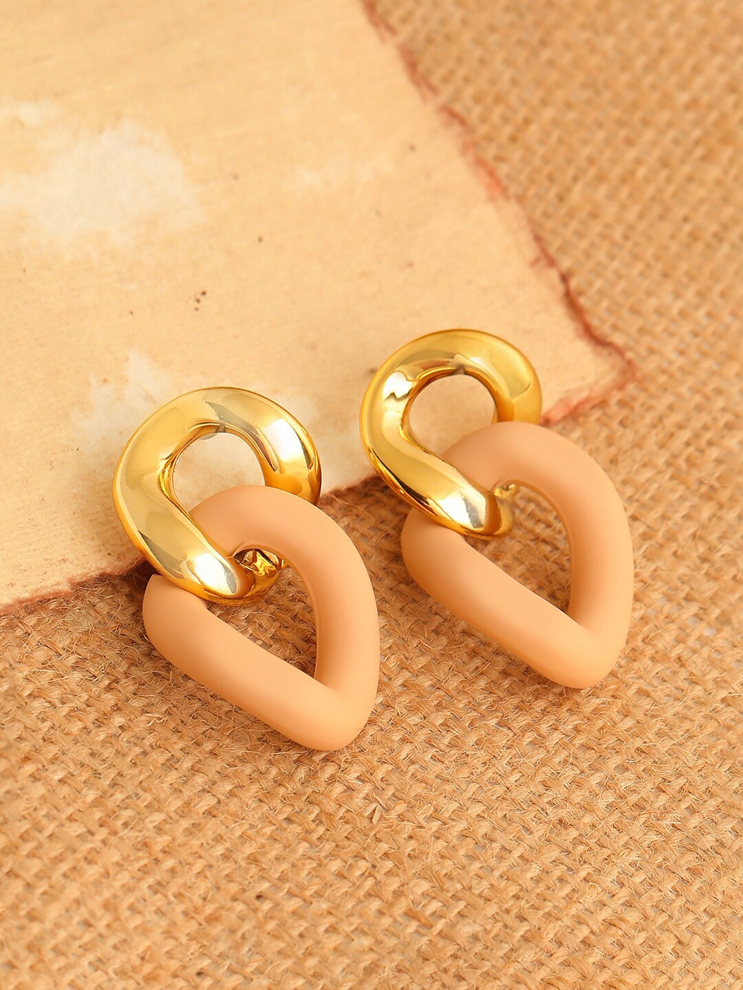 

SOHI Beige & Gold Plated Contemporary Drop Earrings