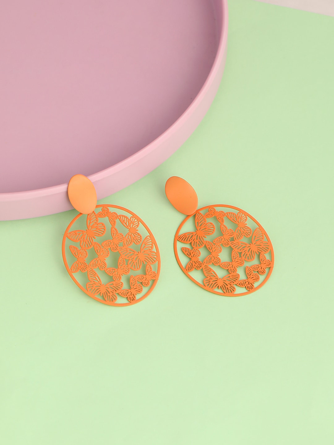 

SOHI Orange & Gold Plated Contemporary Drop Earrings