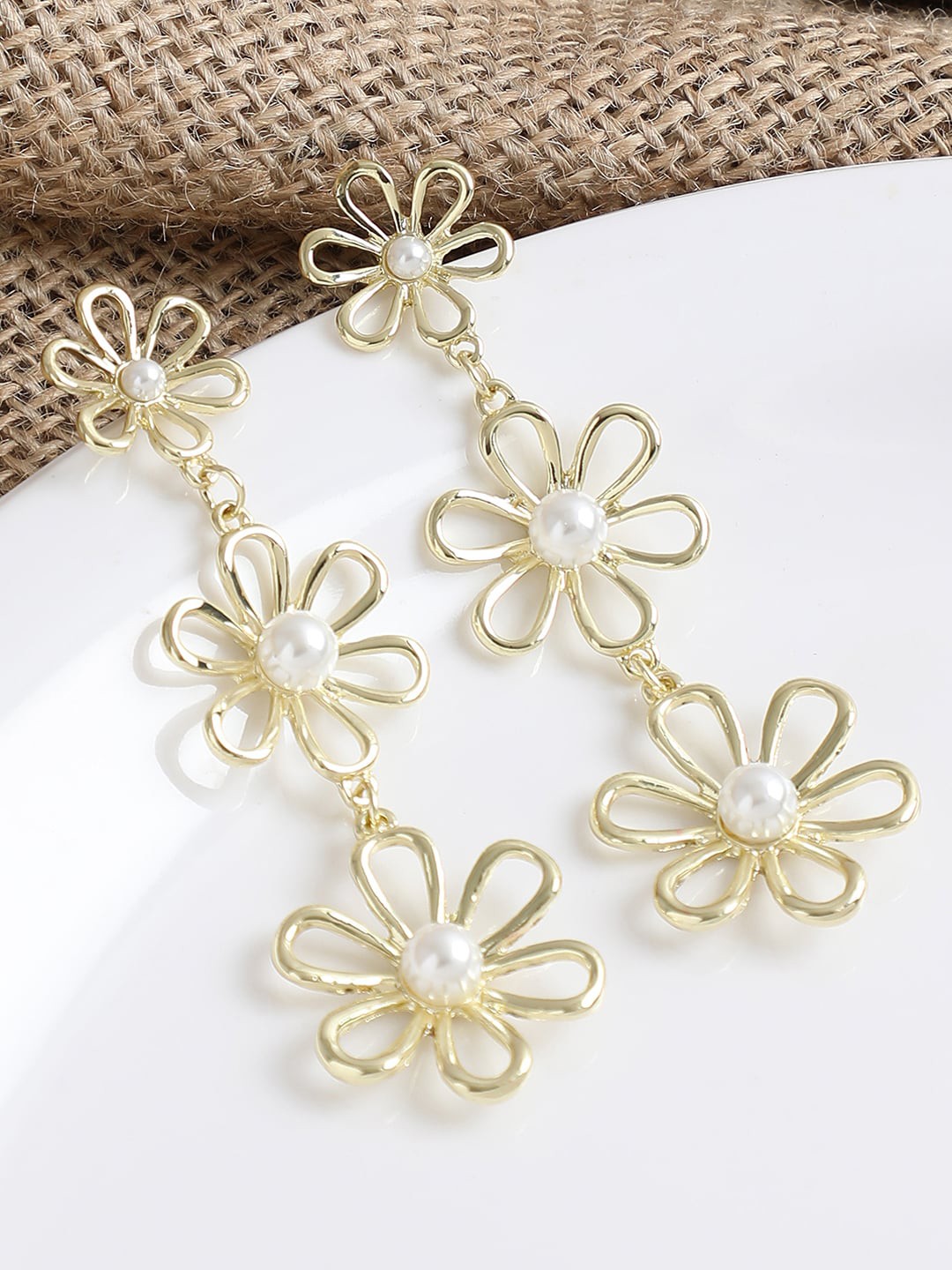 

SOHI White & Gold-Toned Gold Plated Contemporary Drop Earrings