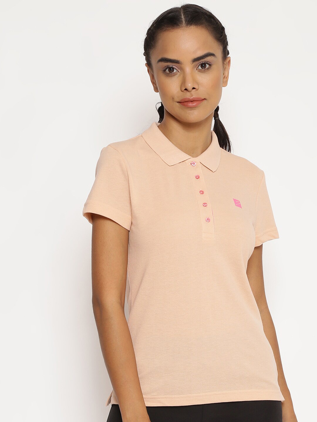 

UNPAR Women Peach-Coloured Polo Collar T-shirt