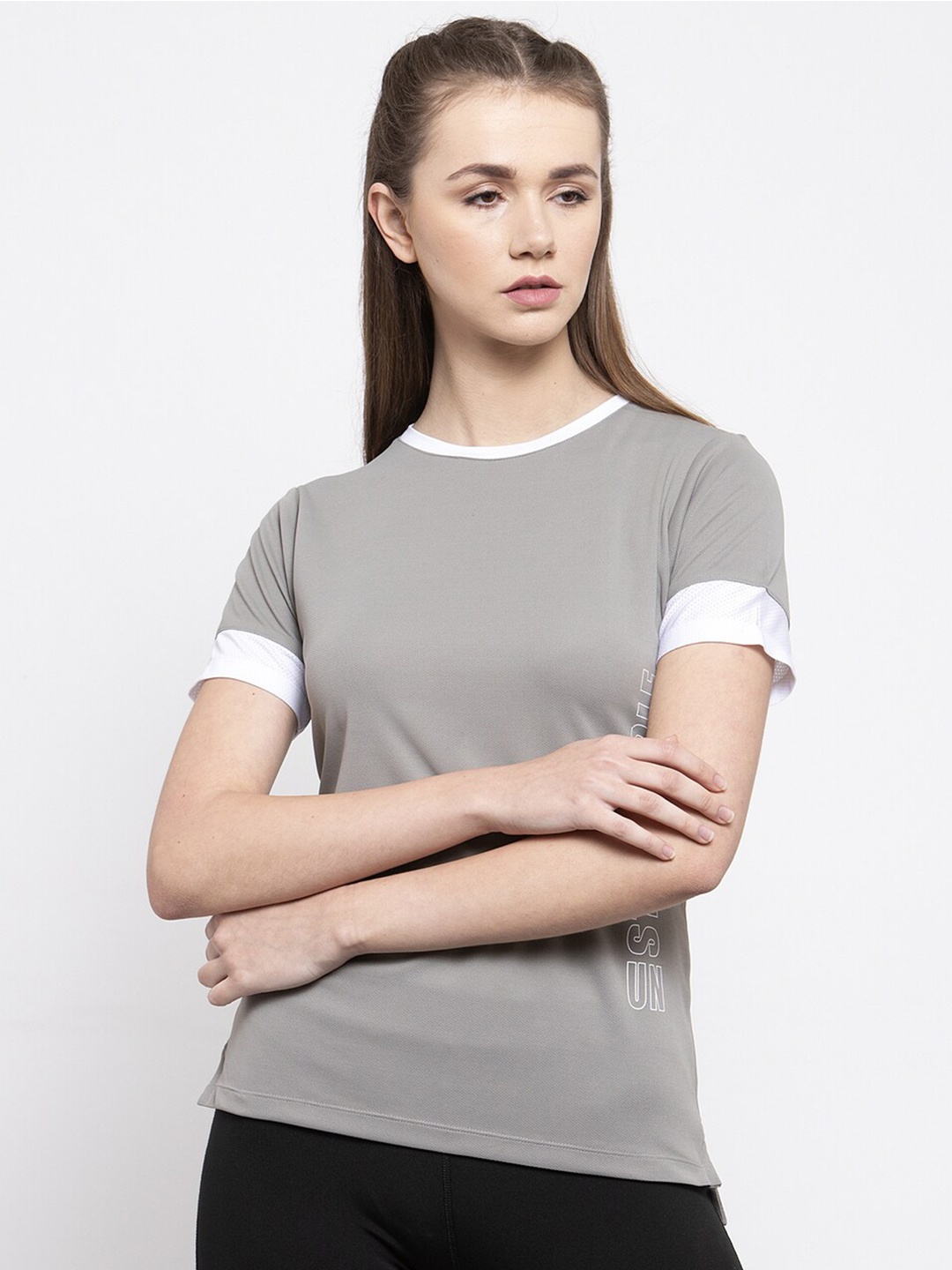 

UNPAR Women Grey Extended Sleeves T-shirt