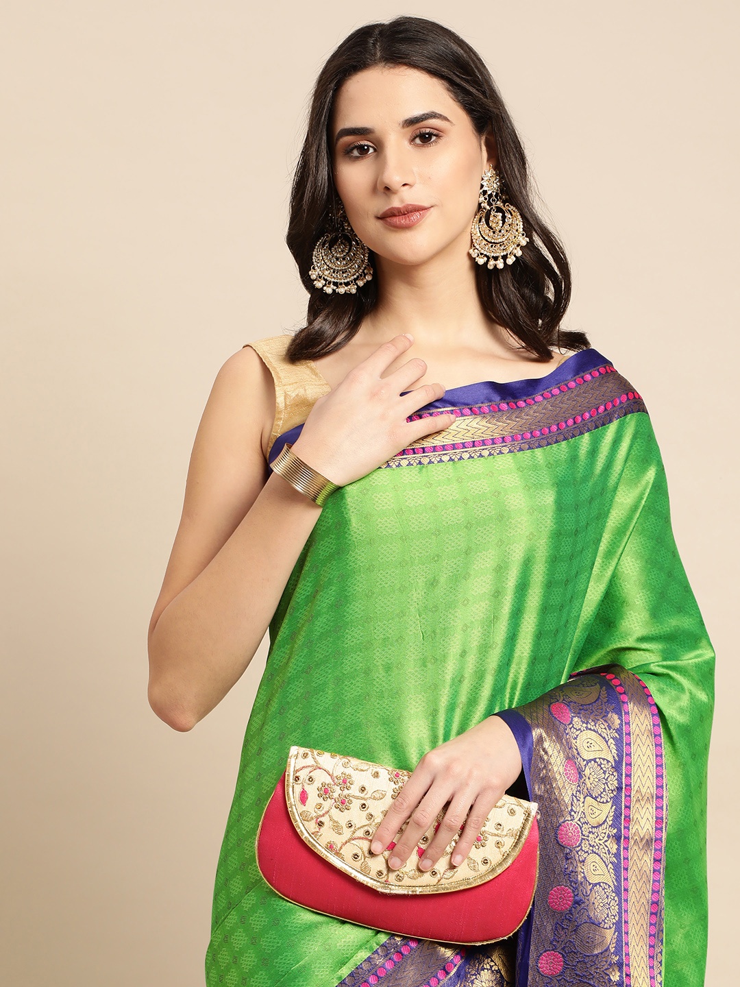 

FASHDEAL Green & Blue Ethnic Motifs Pure Cotton Saree