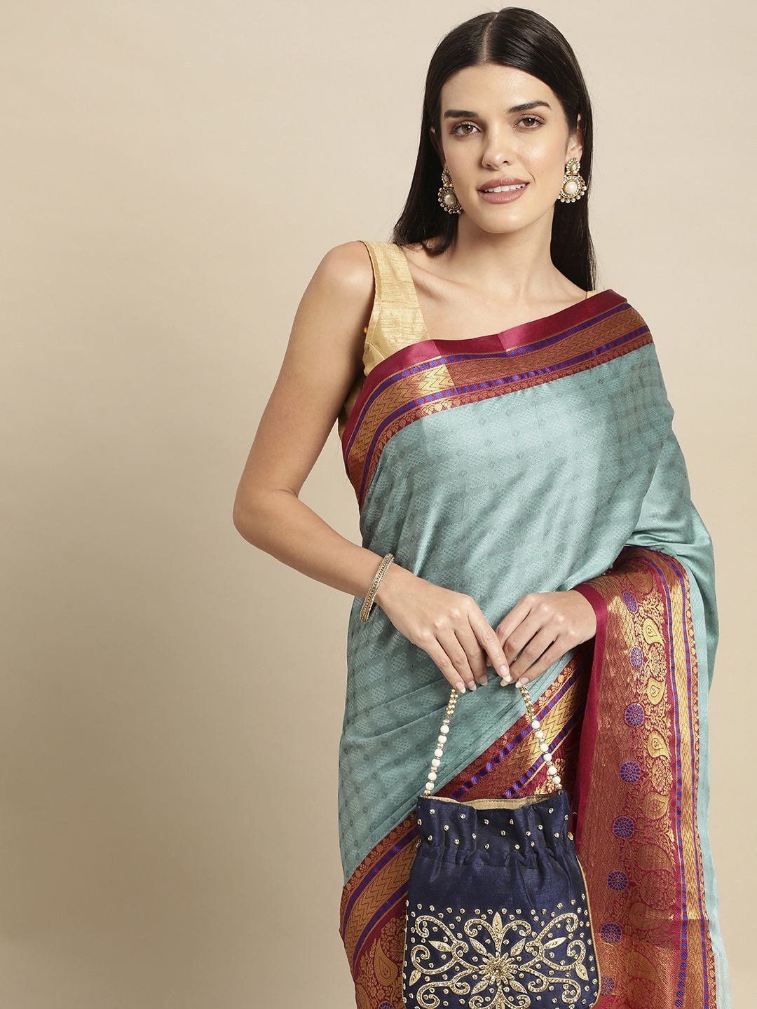 

FASHDEAL Floral Pure Cotton Saree, Blue