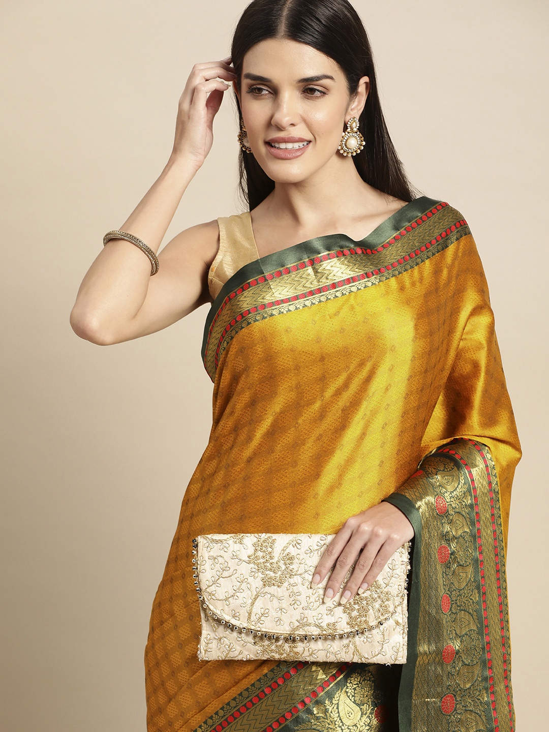 

FASHDEAL Floral Pure Cotton Saree, Yellow