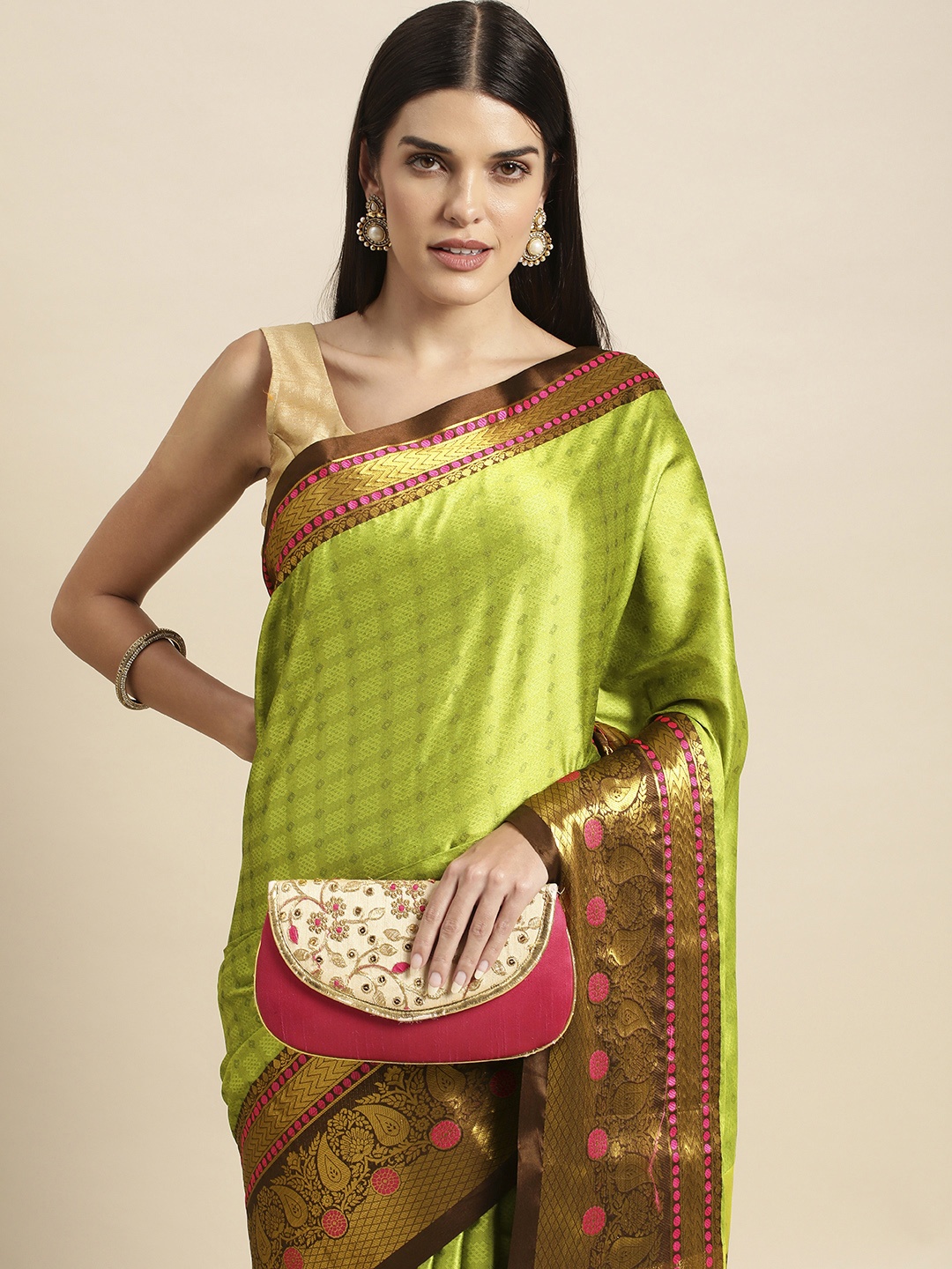 

FASHDEAL Floral Pure Cotton Saree, Green