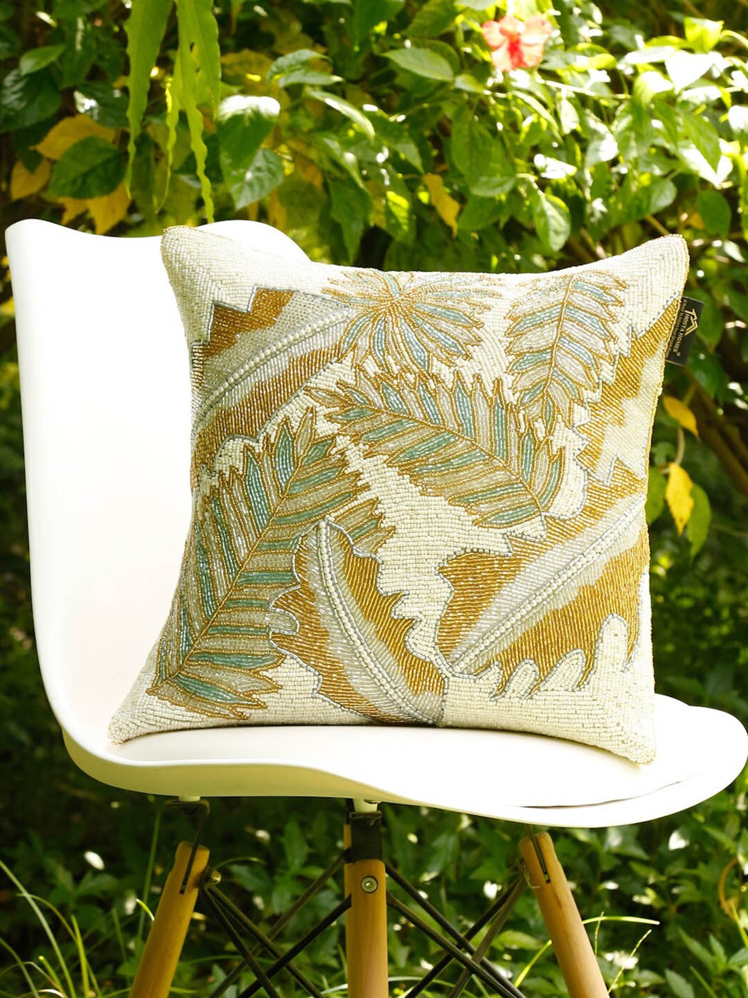 

HOSTA HOMES White & Gold-Toned Embellished Square Cushion Cover